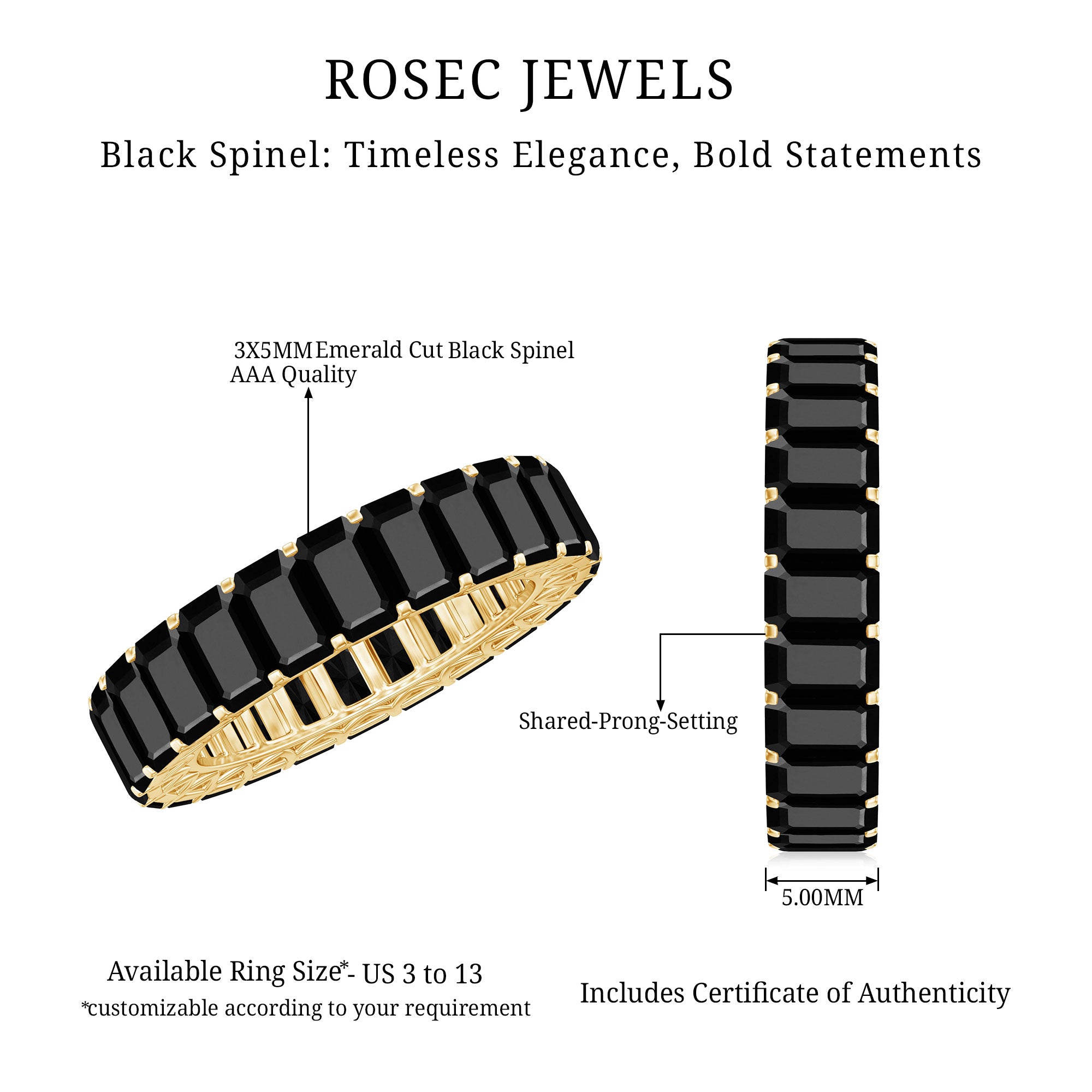 Emerald Cut Black Spinel Eternity Band AAA - Rosec Jewels