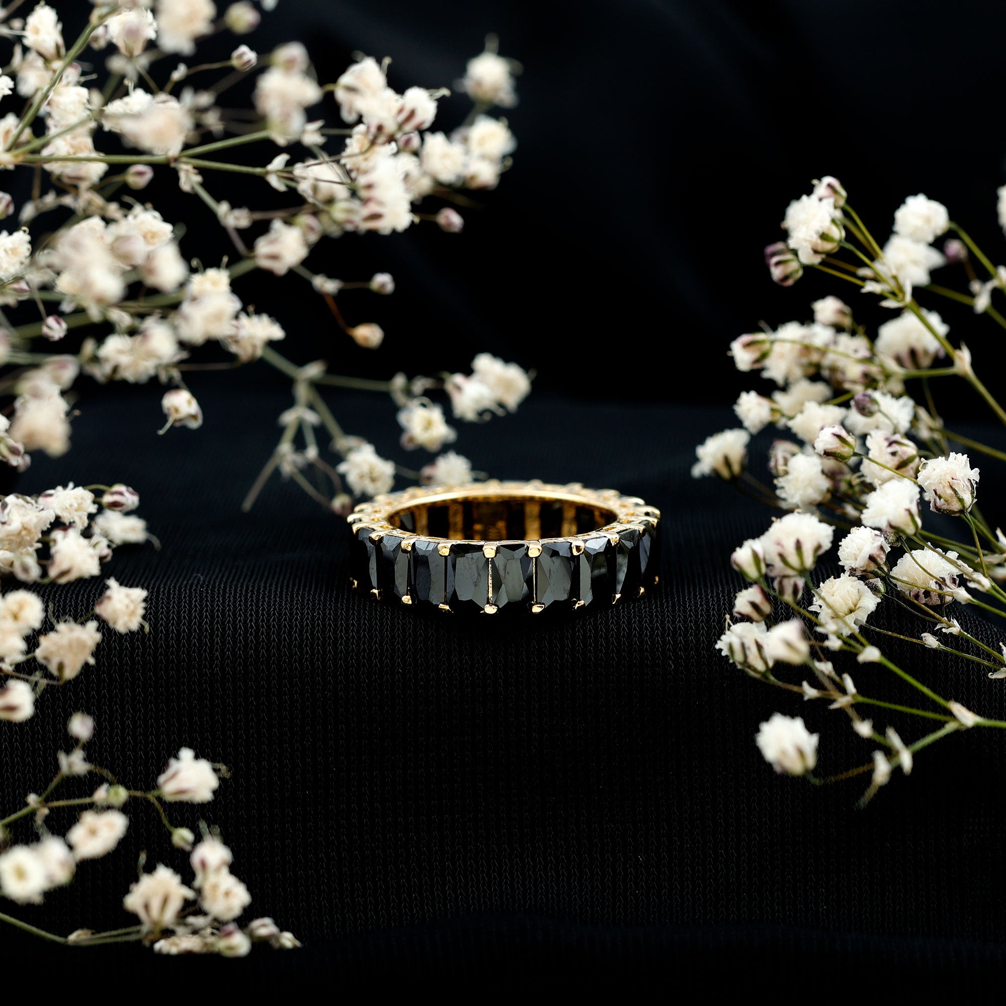 Emerald Cut Black Spinel Eternity Band AAA - Rosec Jewels