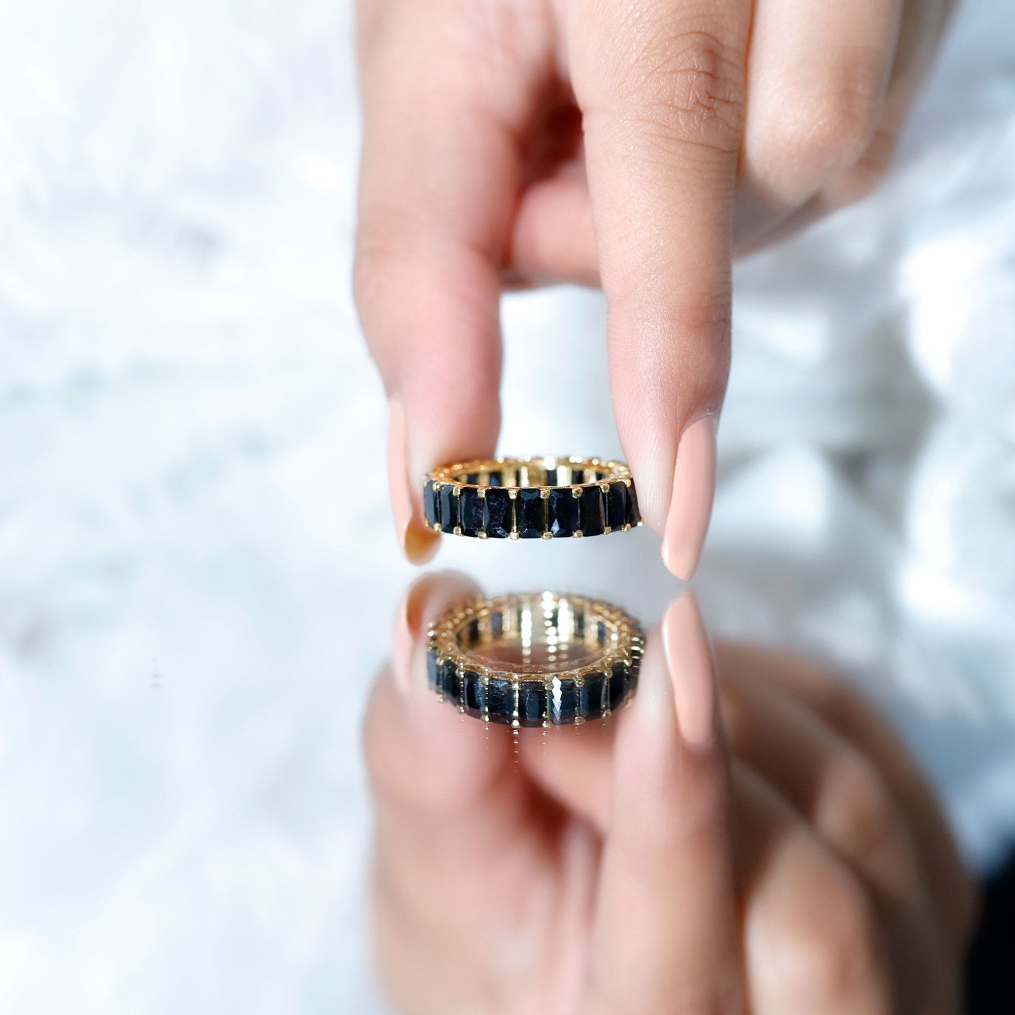 Emerald Cut Black Spinel Eternity Band AAA - Rosec Jewels