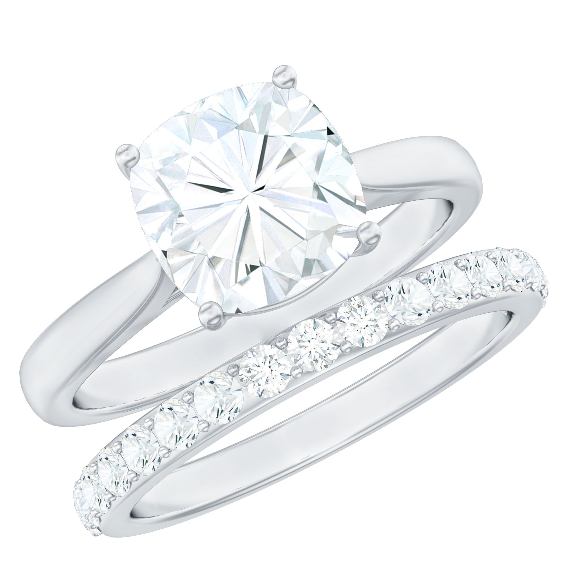 Kussen gesneden Solitaire Moissanite bruidsringset