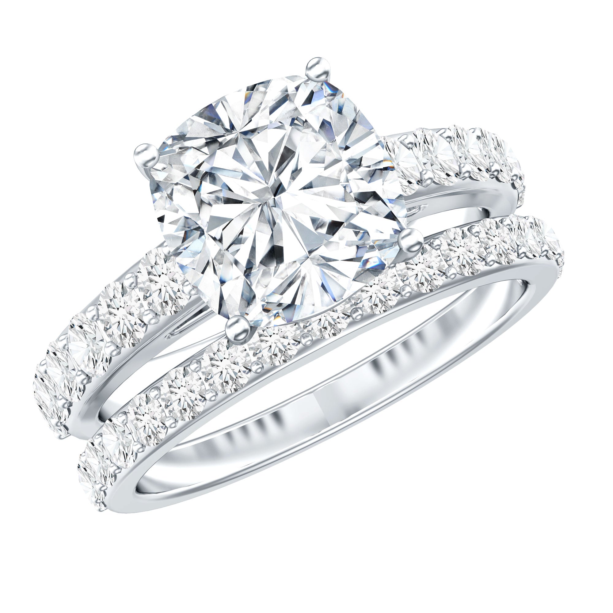 4 CT Prong Set Moissanite Solitaire Engagement Ring with Wedding Band D-VS1 - Rosec Jewels