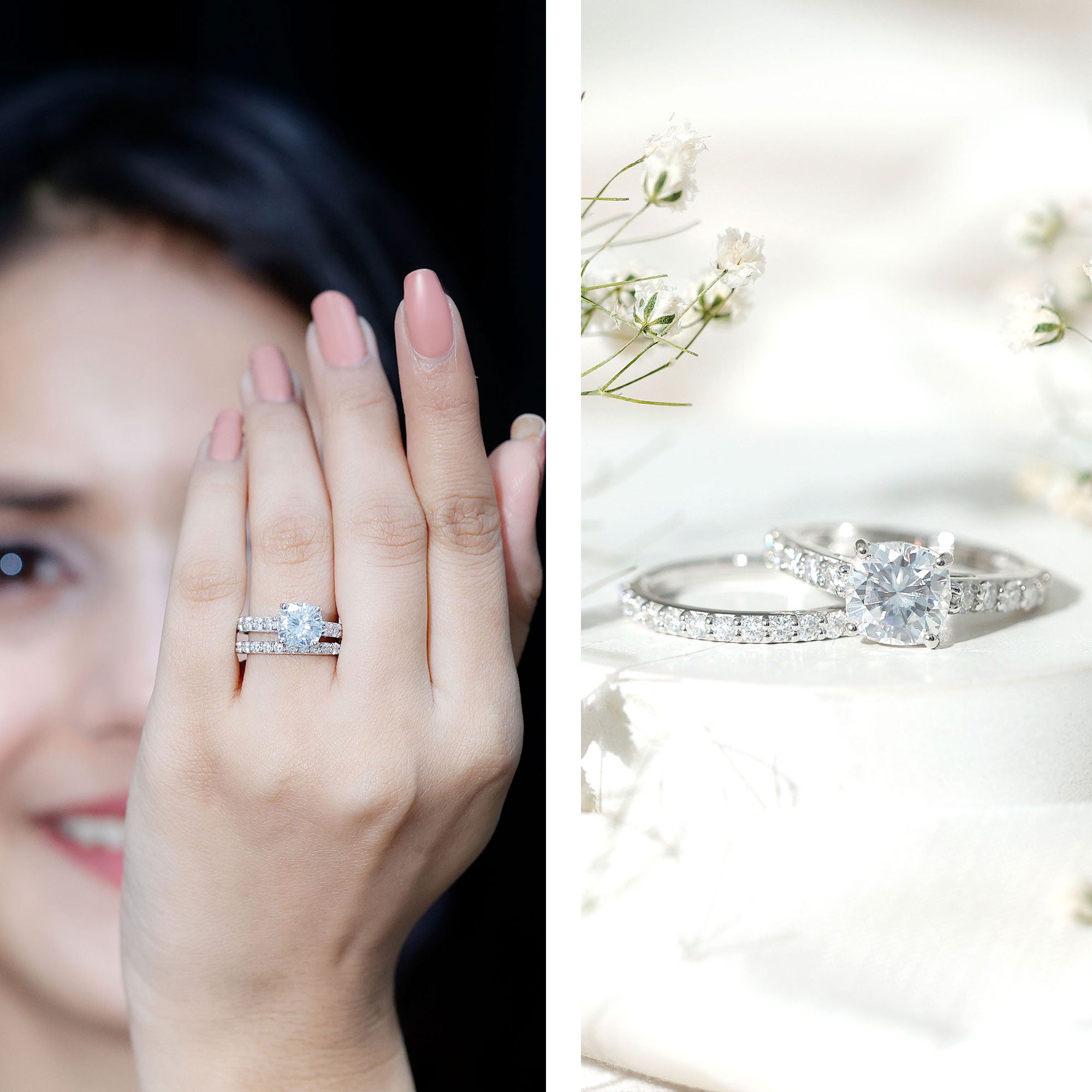 4 CT Prong Set Moissanite Solitaire Engagement Ring with Wedding Band D-VS1 - Rosec Jewels