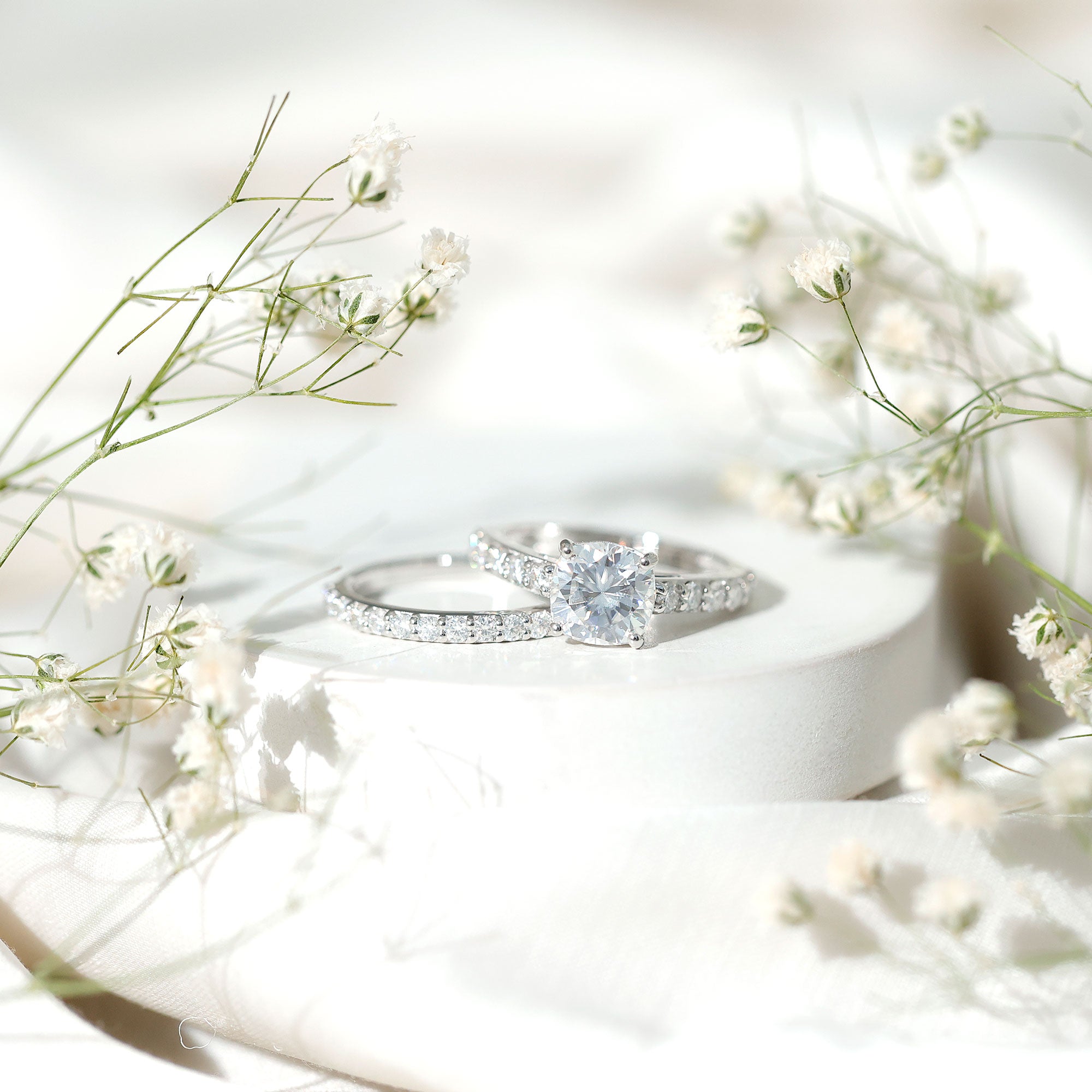 4 CT Prong Set Moissanite Solitaire Engagement Ring with Wedding Band D-VS1 - Rosec Jewels