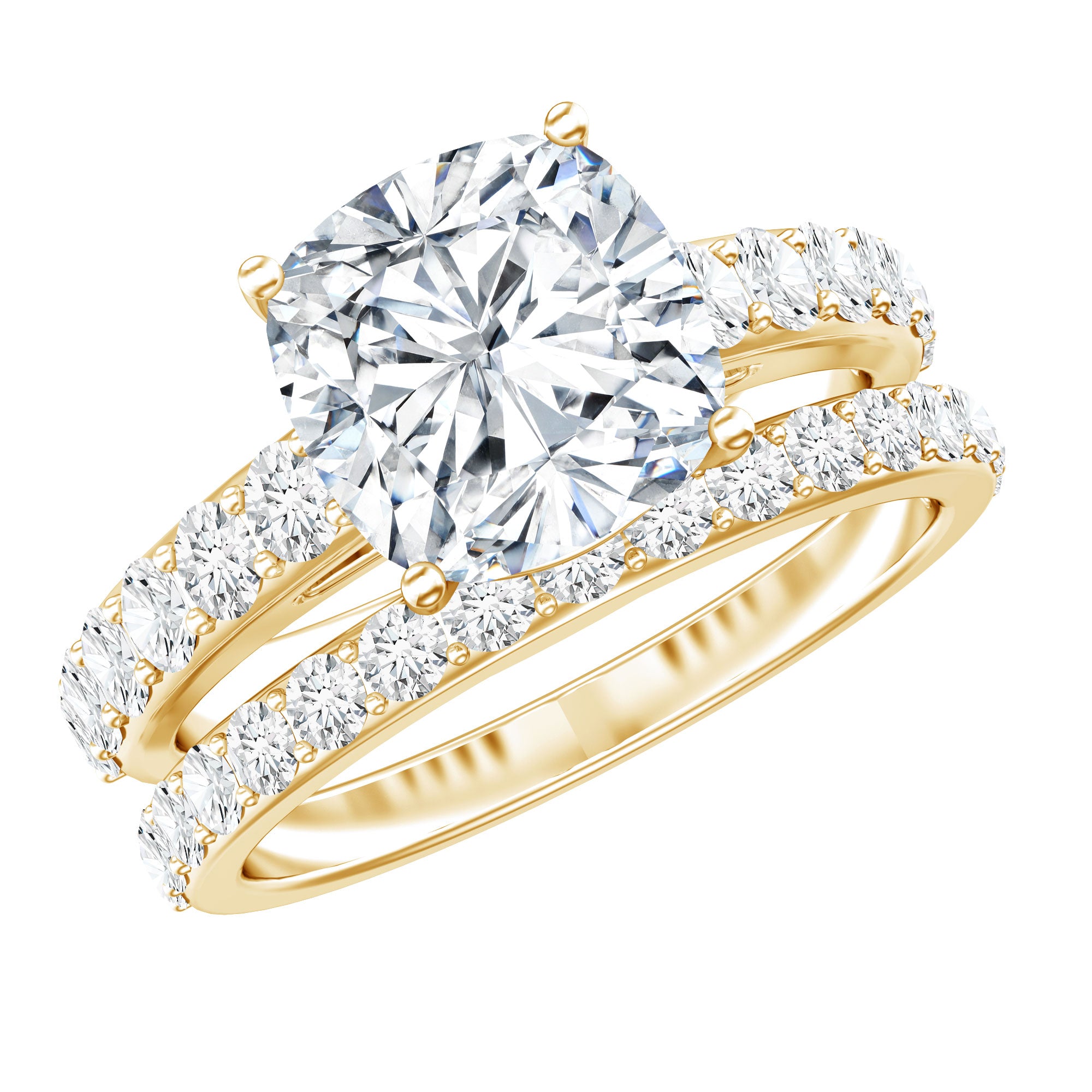 4 CT Prong Set Moissanite Solitaire Engagement Ring with Wedding Band D-VS1 - Rosec Jewels