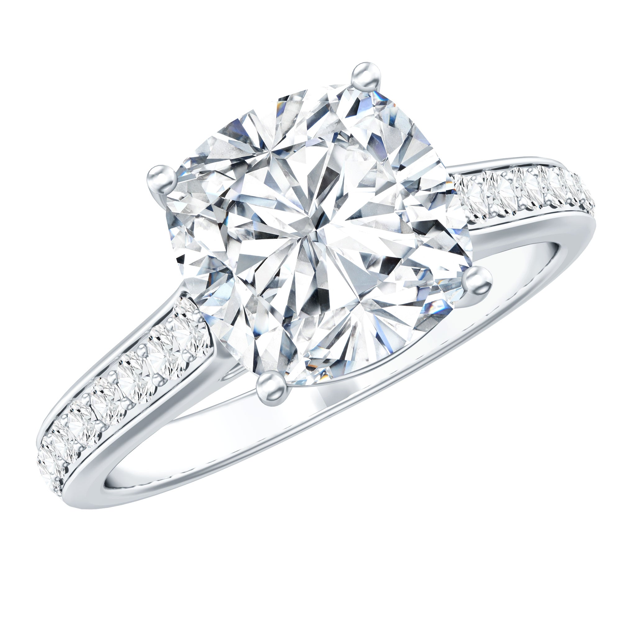 8 MM Cushion Moissanite Cathedral Engagement Ring D-VS1 - Rosec Jewels