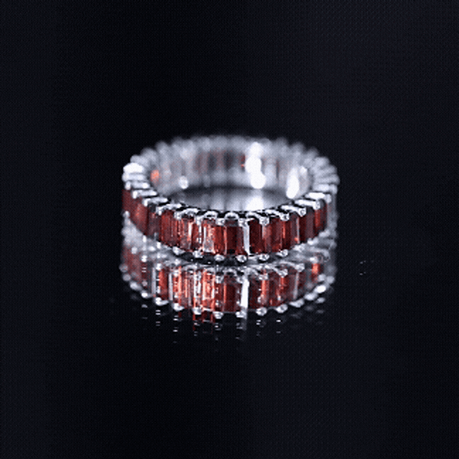 Certified Natural Baguette Garnet Eternity Band Ring AAA - Rosec Jewels