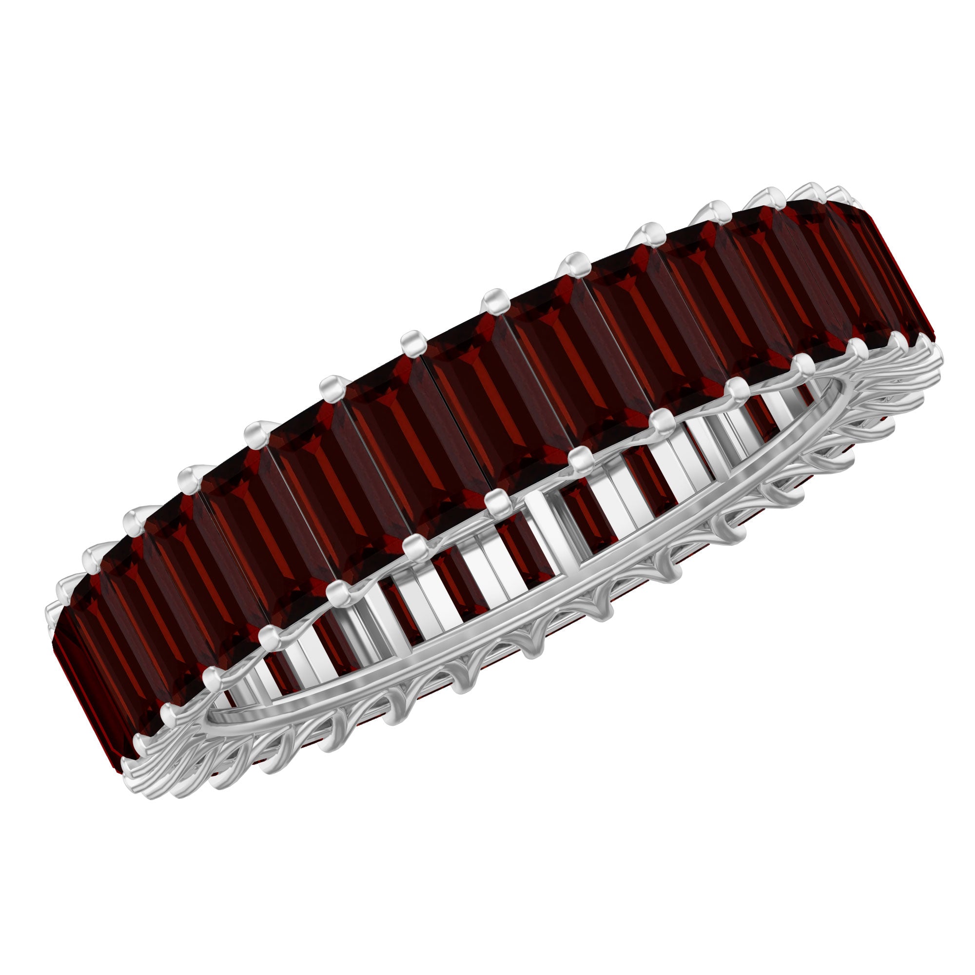 Certified Natural Baguette Garnet Eternity Band Ring AAA - Rosec Jewels