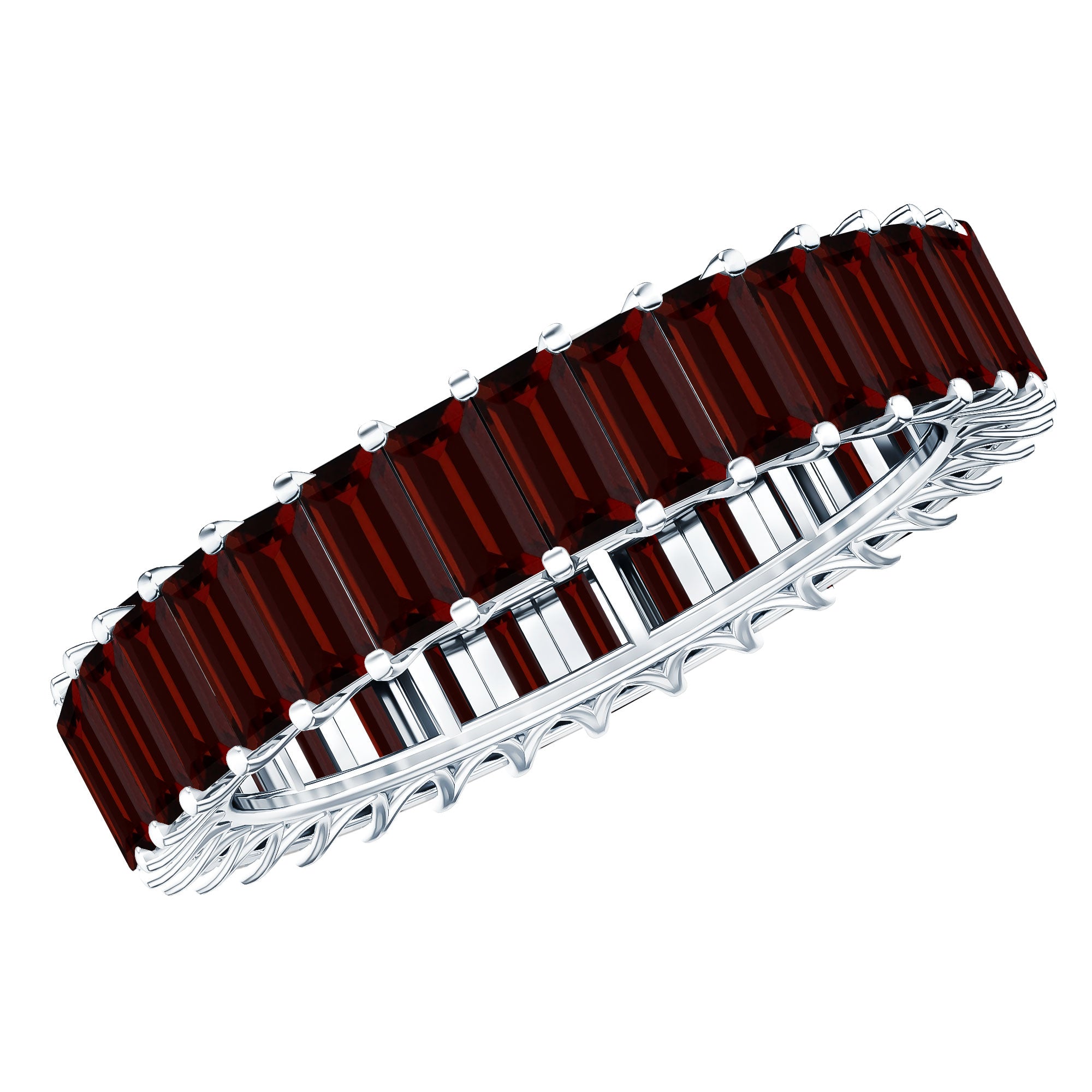 Certified Natural Baguette Garnet Eternity Band Ring AAA - Rosec Jewels