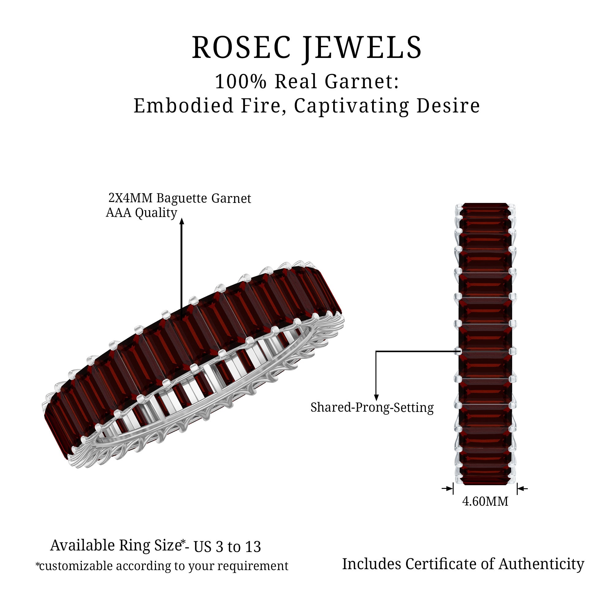 Certified Natural Baguette Garnet Eternity Band Ring AAA - Rosec Jewels