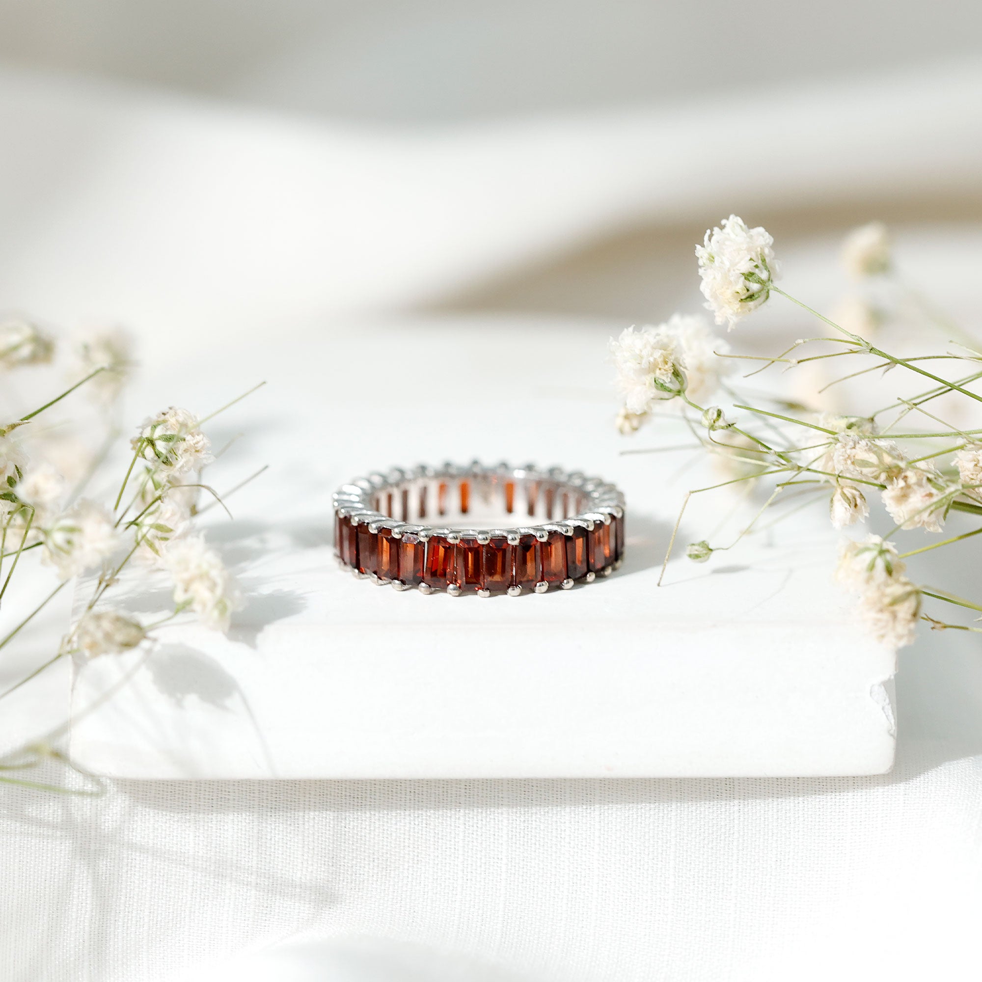 Certified Natural Baguette Garnet Eternity Band Ring AAA - Rosec Jewels