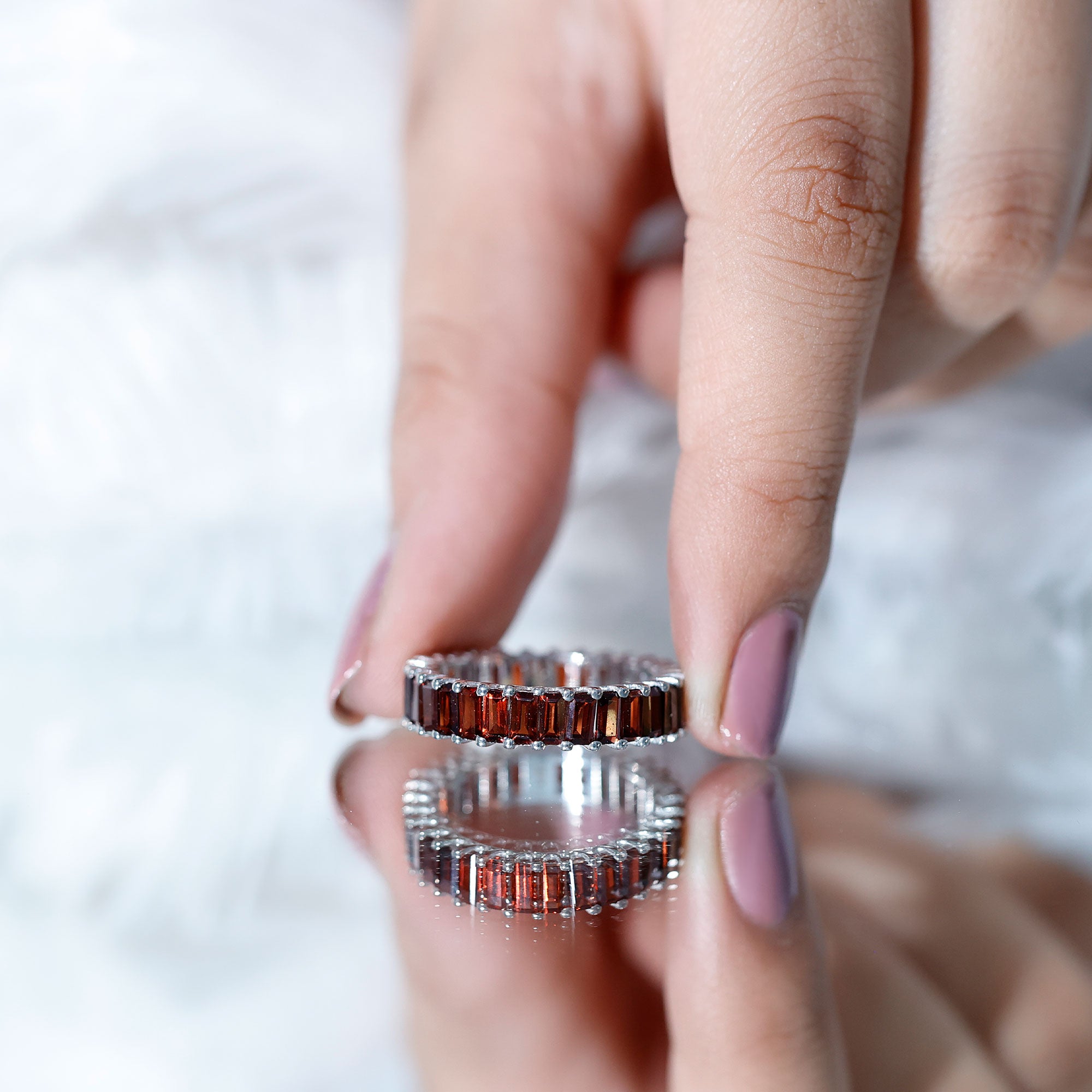 Certified Natural Baguette Garnet Eternity Band Ring AAA - Rosec Jewels