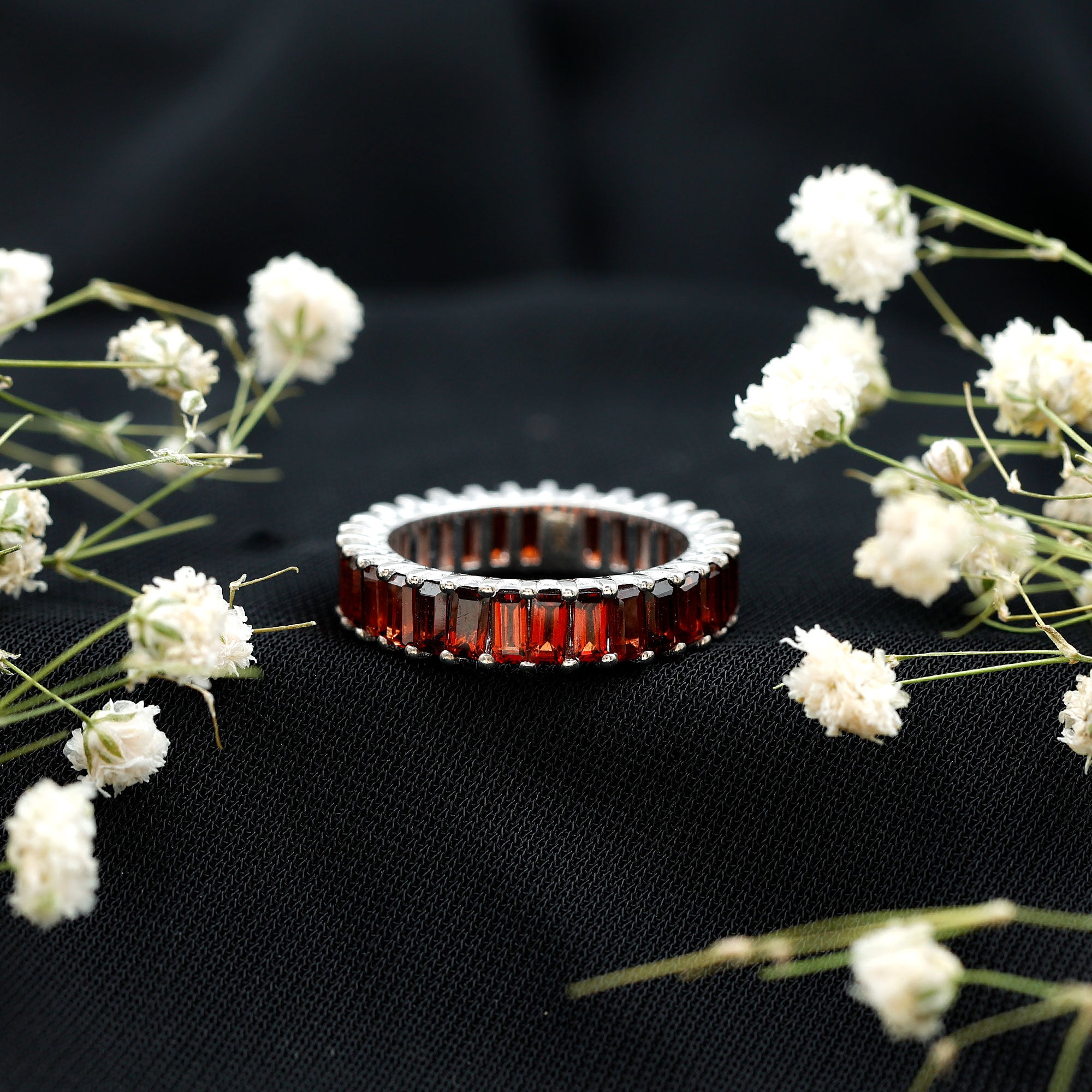 Certified Natural Baguette Garnet Eternity Band Ring AAA - Rosec Jewels