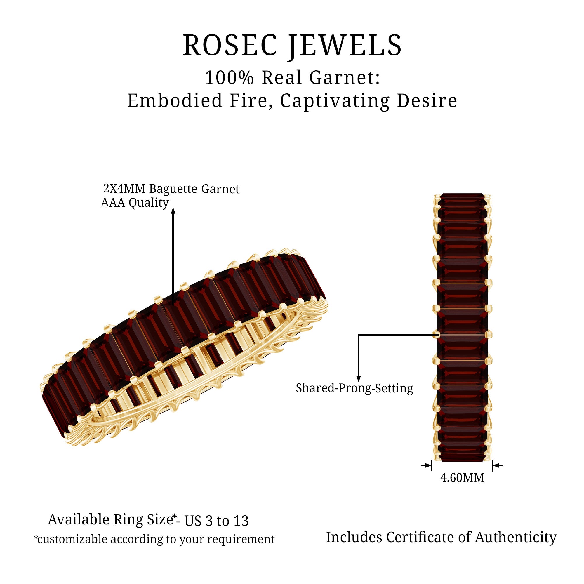 Certified Natural Baguette Garnet Eternity Band Ring AAA - Rosec Jewels