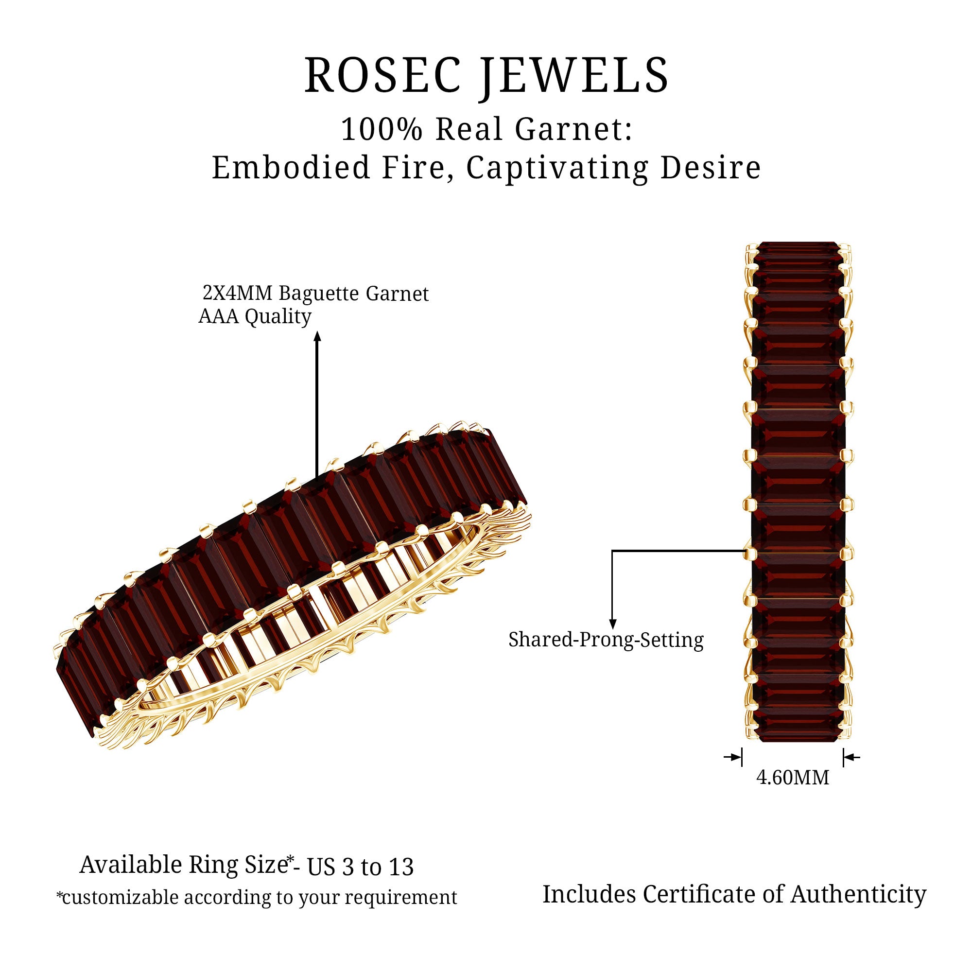 Certified Natural Baguette Garnet Eternity Band Ring AAA - Rosec Jewels
