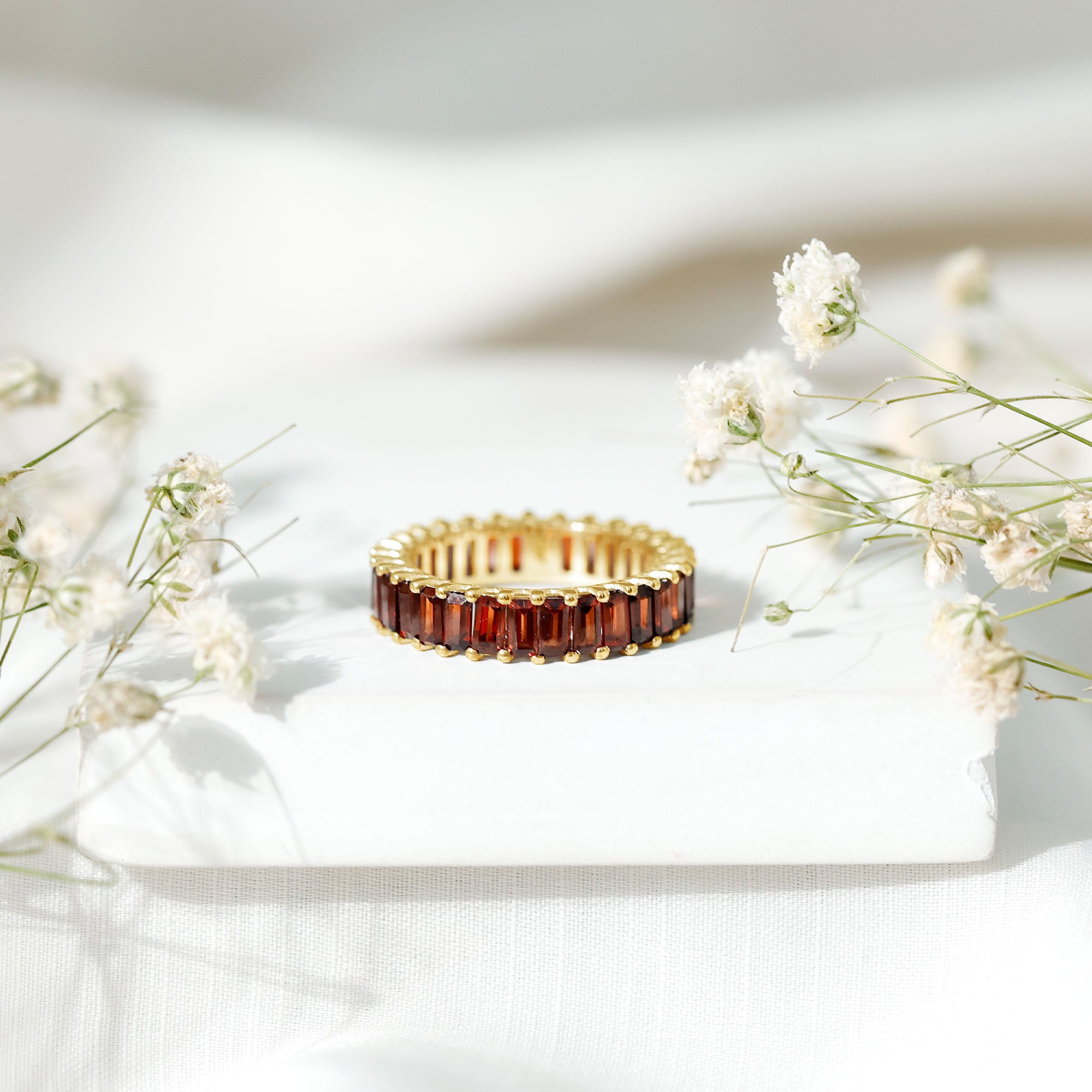 Certified Natural Baguette Garnet Eternity Band Ring AAA - Rosec Jewels