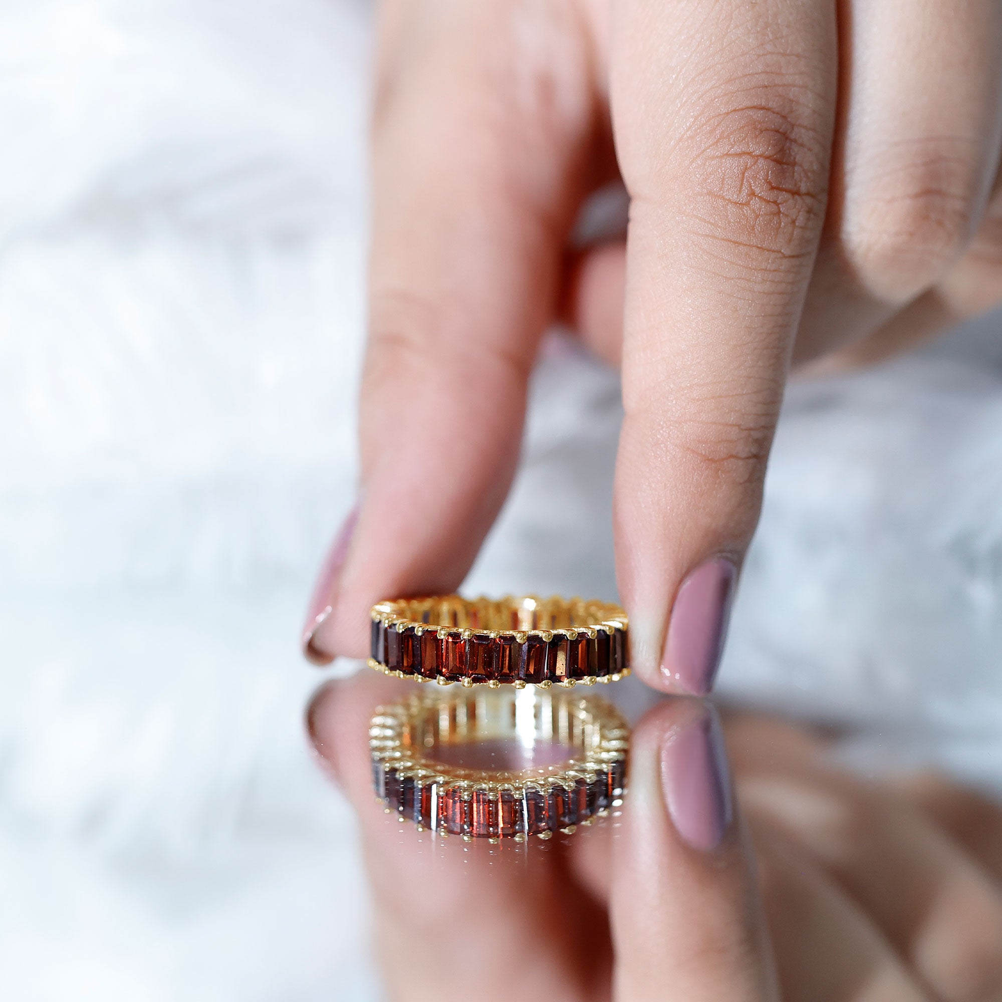 Certified Natural Baguette Garnet Eternity Band Ring AAA - Rosec Jewels