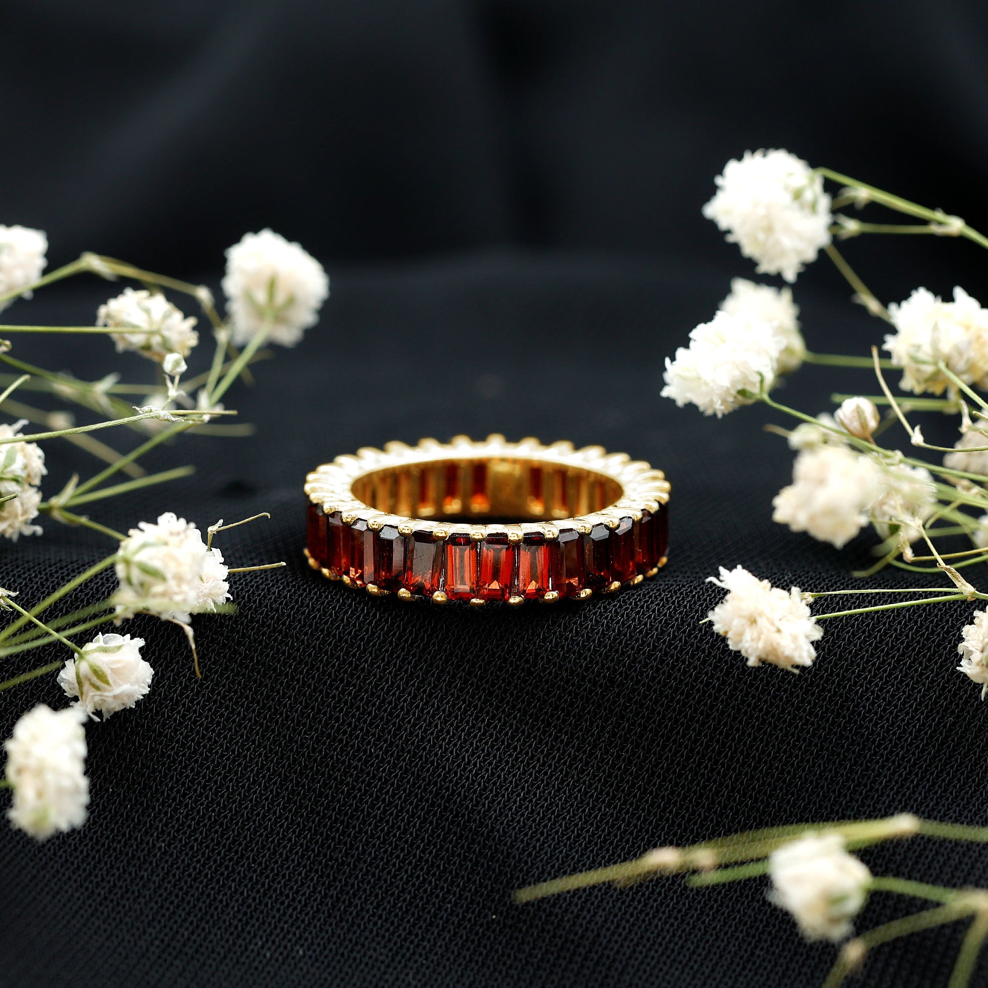Certified Natural Baguette Garnet Eternity Band Ring AAA - Rosec Jewels