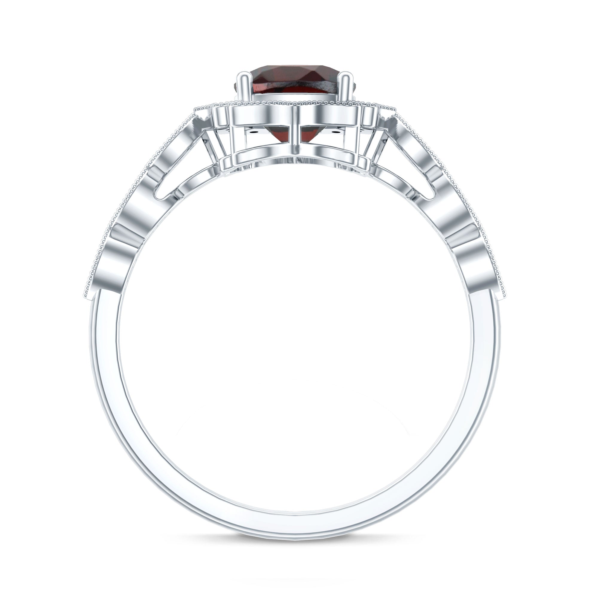 Vintage Looking 3.2 Carat Garnet Cushion Cut Engagement Ring with Diamond AAA - Rosec Jewels
