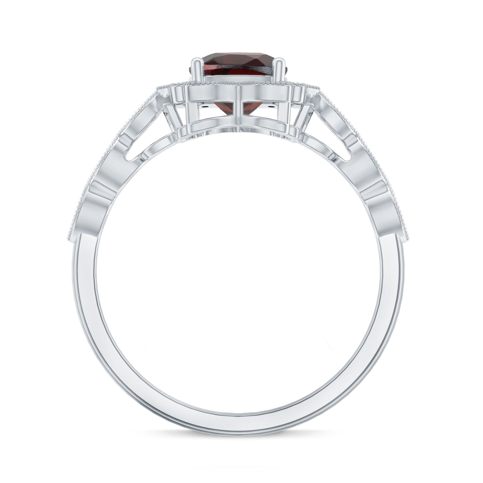 Vintage Looking 8mm Garnet Cushion Cut Engagement Ring with Diamond AAA - Rosec Jewels