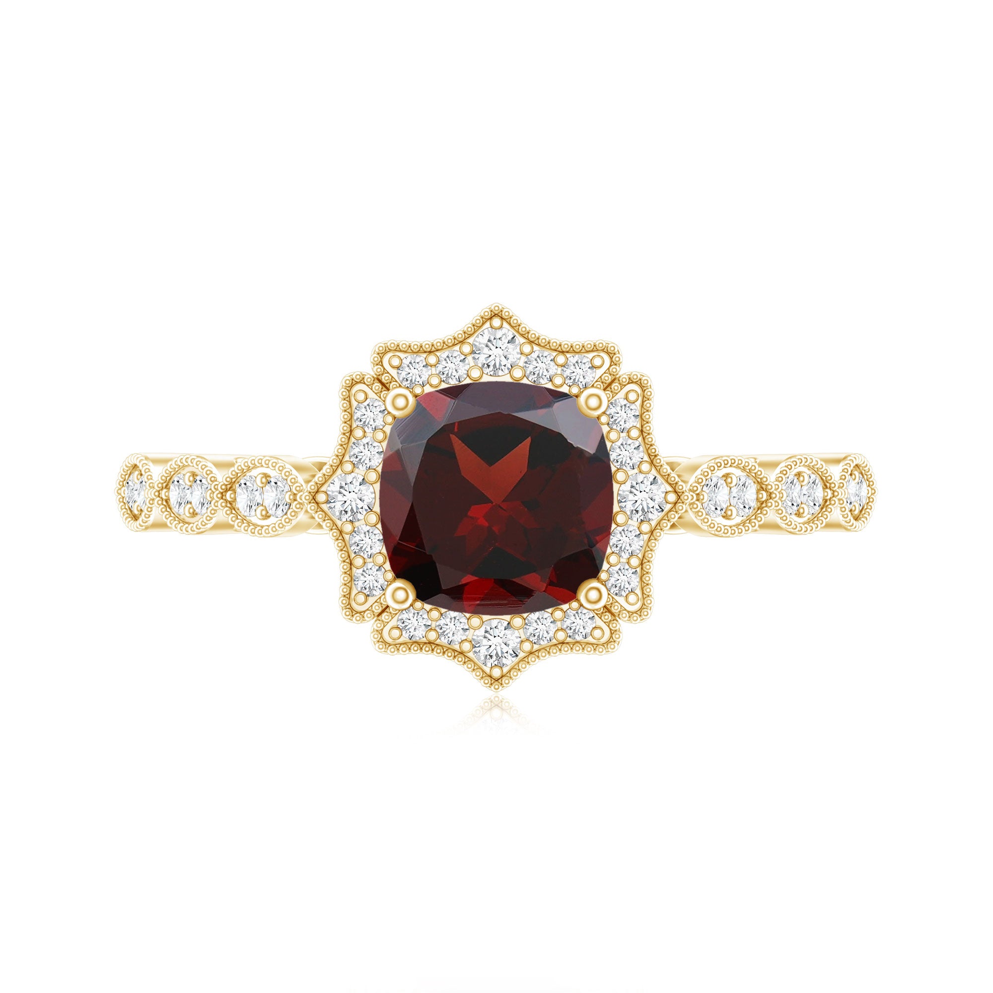 Vintage Looking 3.2 Carat Garnet Cushion Cut Engagement Ring with Diamond AAA - Rosec Jewels