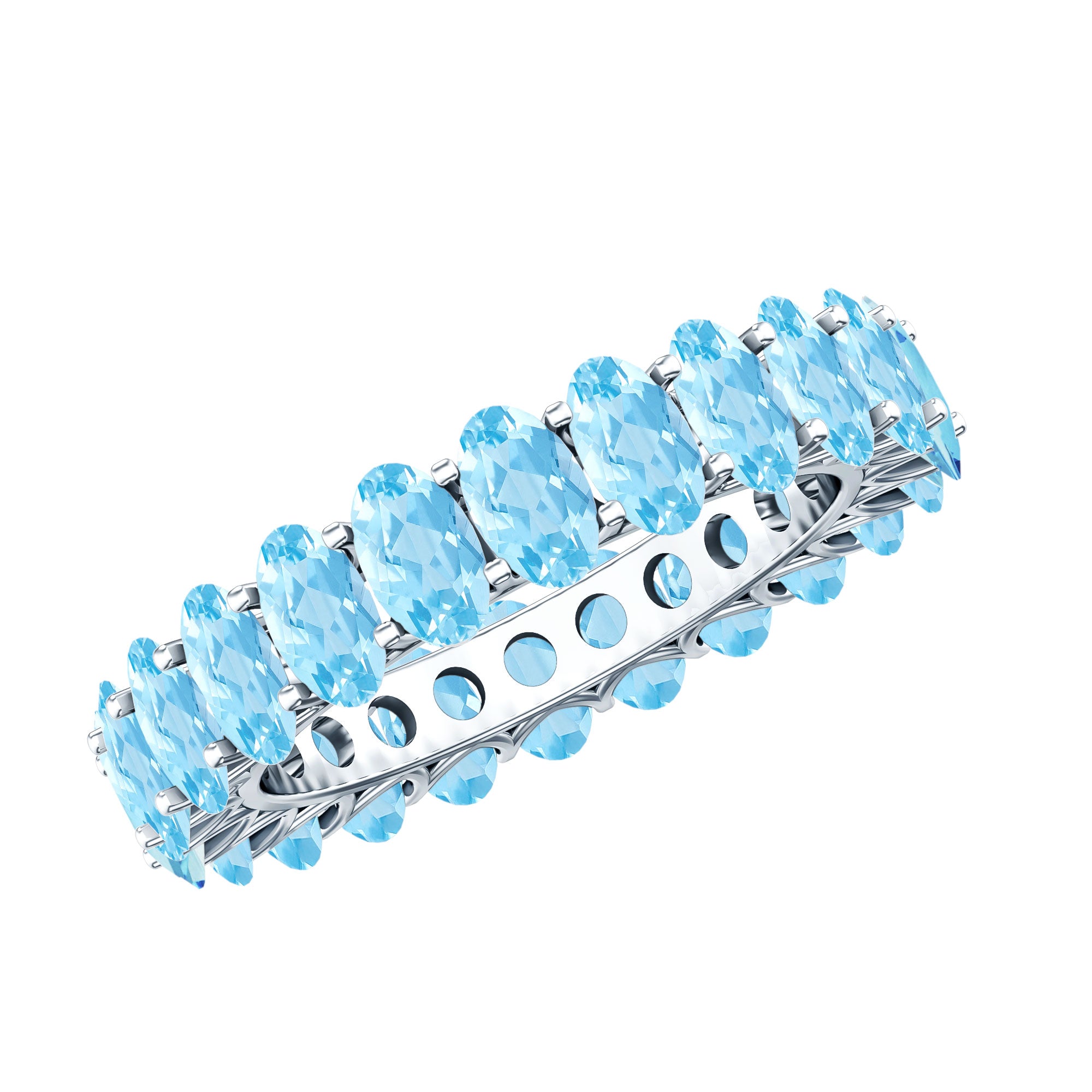Oval Cut Aquamarine Eternity Wedding Band AAA - Rosec Jewels