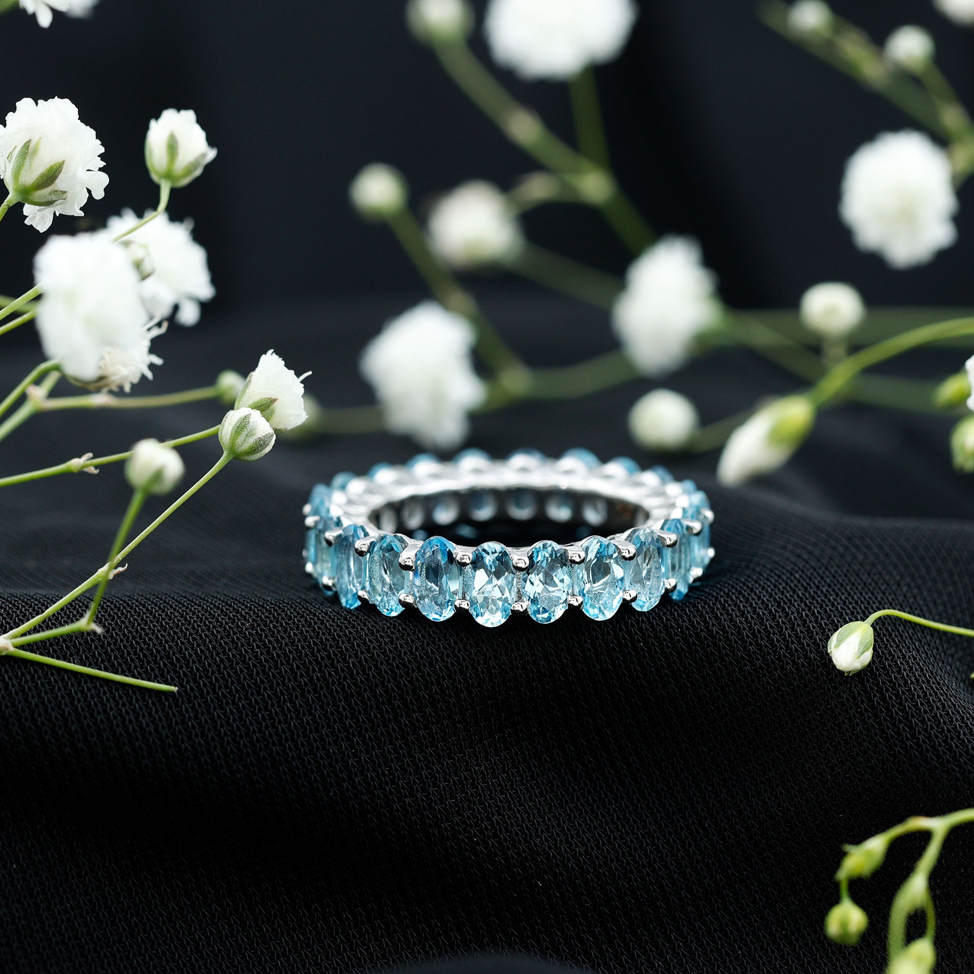 Oval Cut Aquamarine Eternity Wedding Band AAA - Rosec Jewels