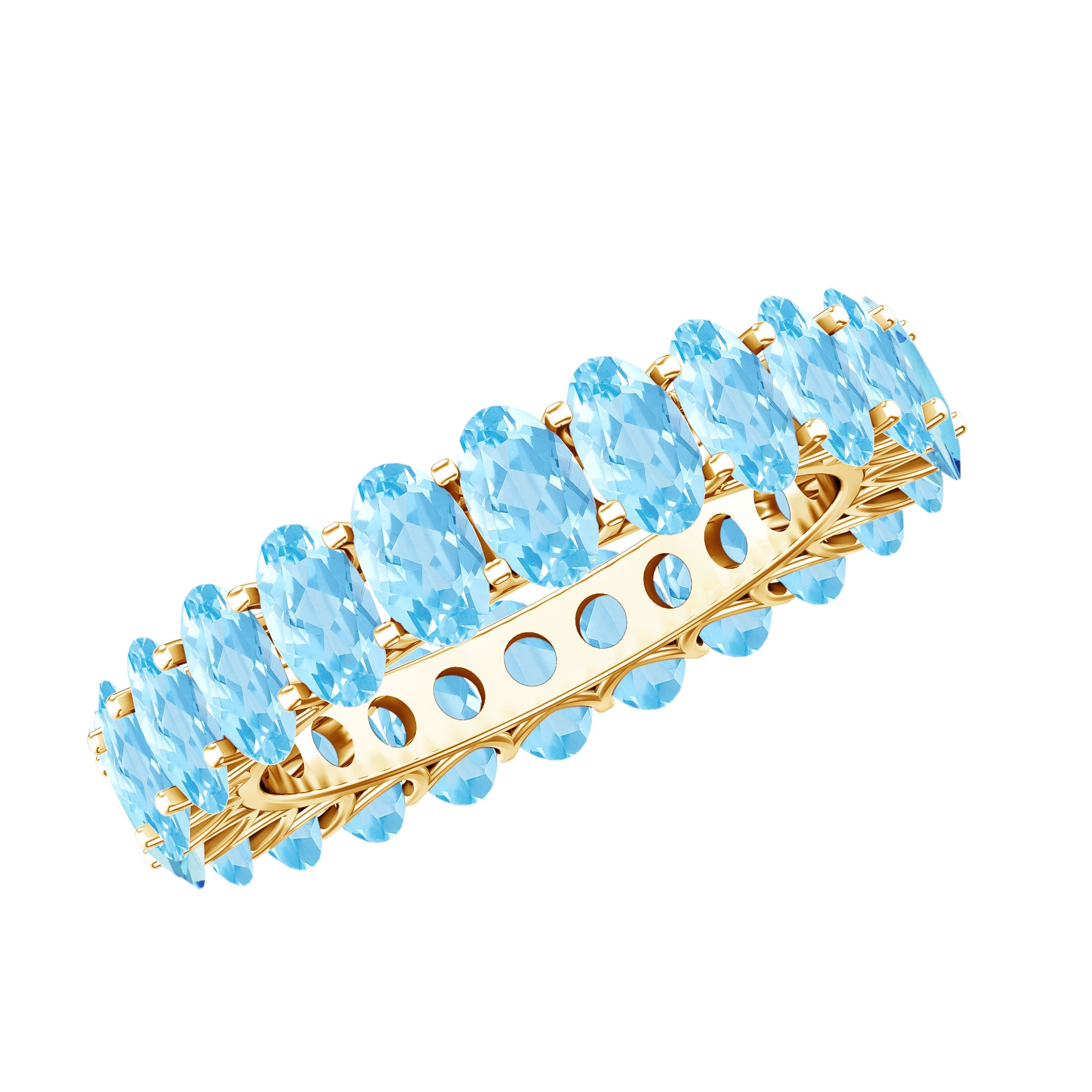 Oval Cut Aquamarine Eternity Wedding Band AAA - Rosec Jewels