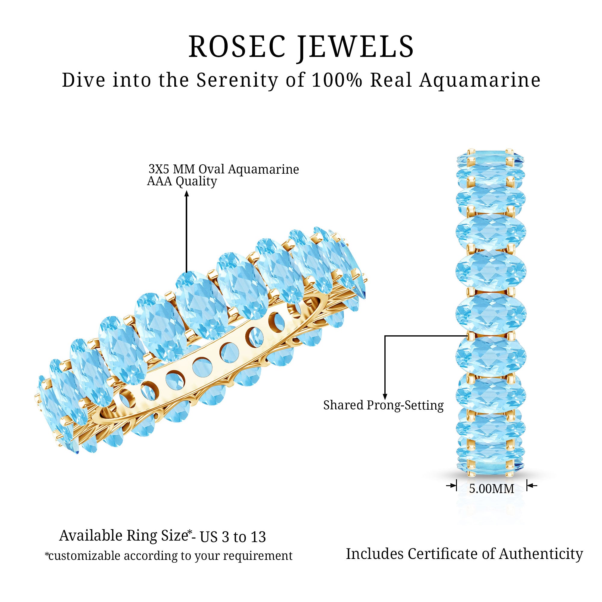 Oval Cut Aquamarine Eternity Wedding Band AAA - Rosec Jewels