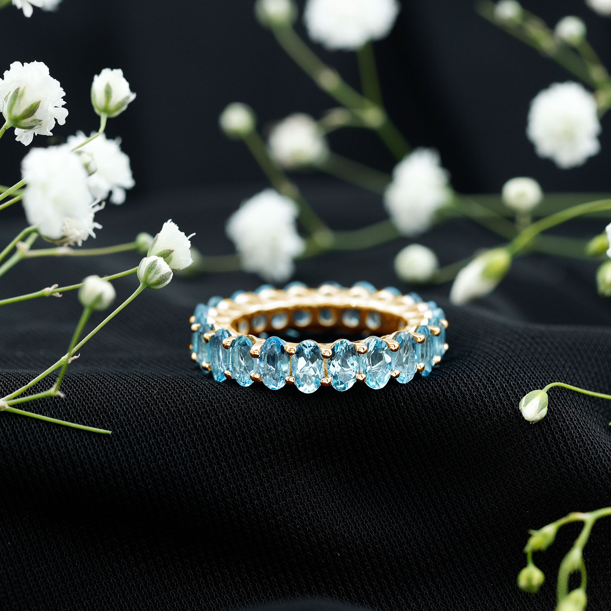 Oval Cut Aquamarine Eternity Wedding Band AAA - Rosec Jewels