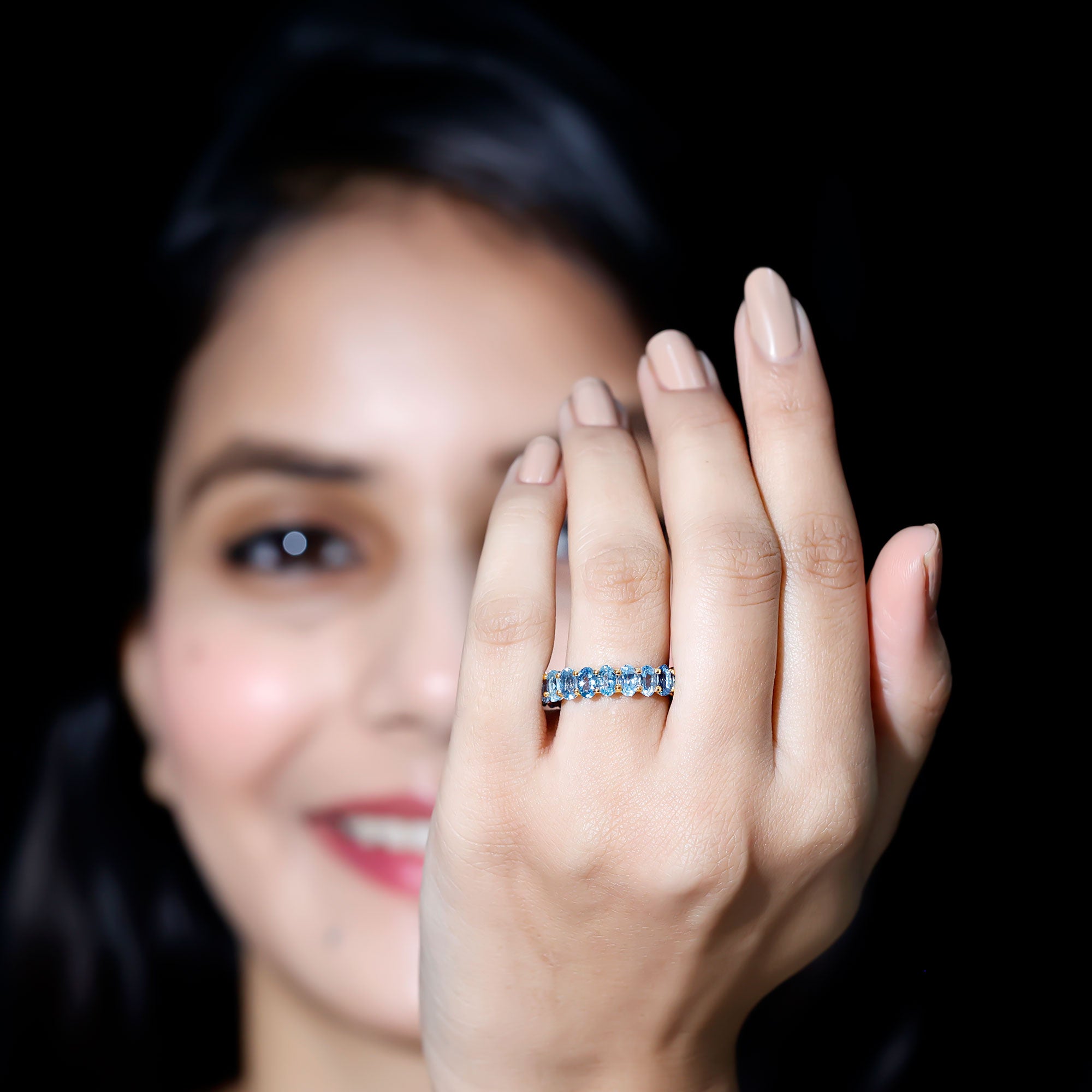 Oval Cut Aquamarine Eternity Wedding Band AAA - Rosec Jewels