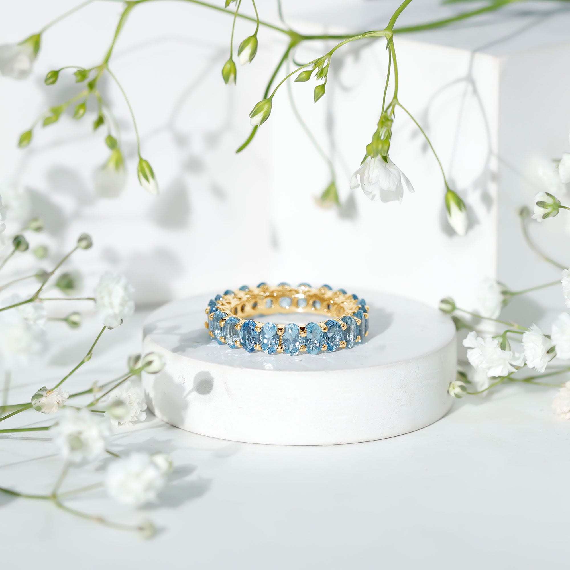 Oval Cut Aquamarine Eternity Wedding Band AAA - Rosec Jewels