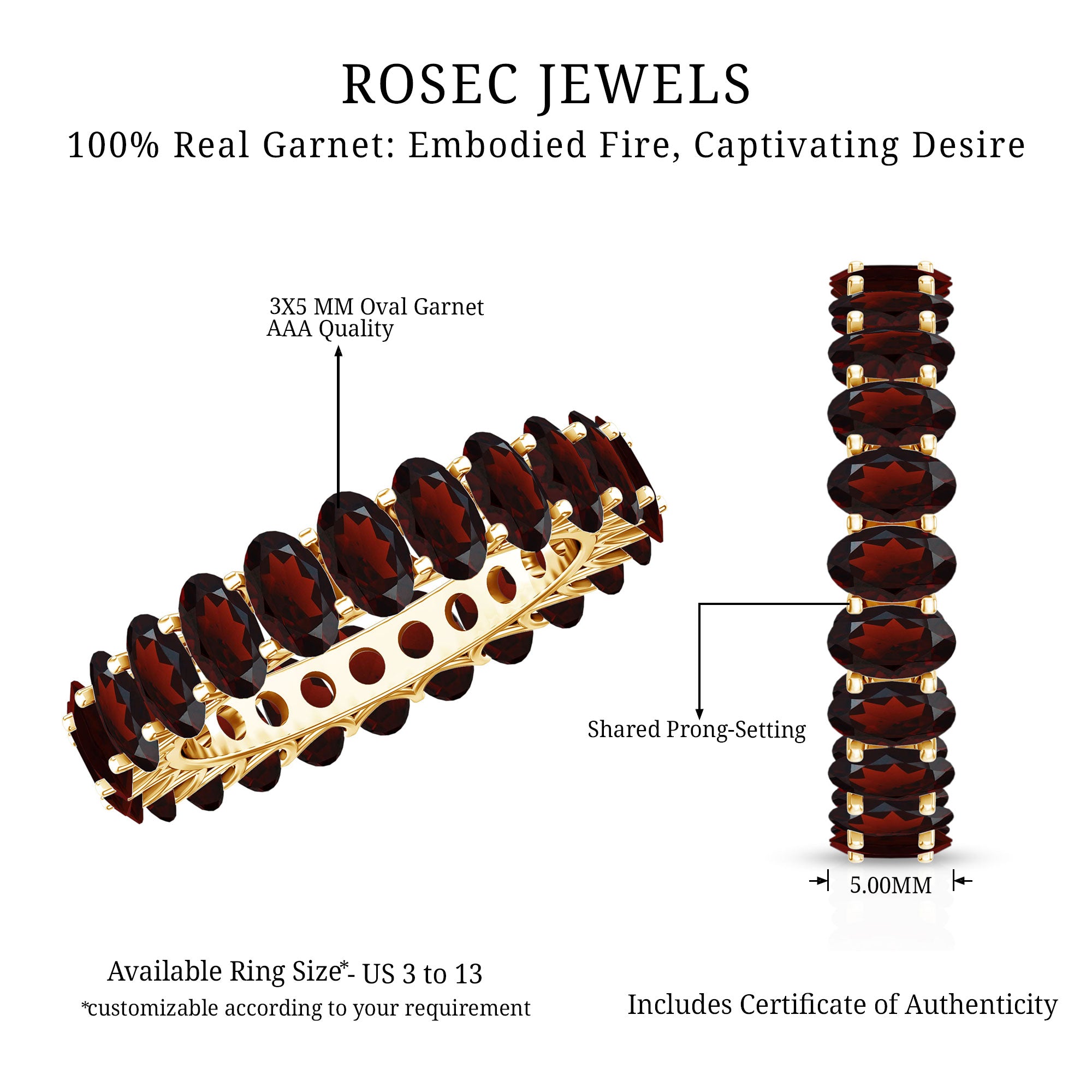 Certified Real Oval Garnet Eternity Ring for Anniversary AAA - Rosec Jewels