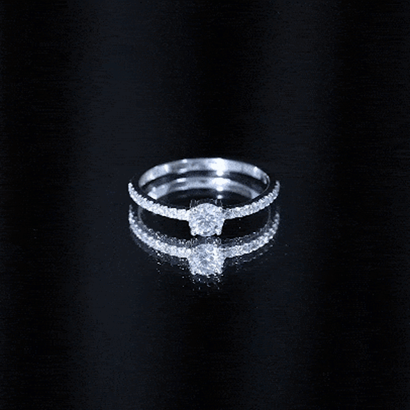 Round Shape Moissanite Solitaire Promise Ring with Side Stones D-VS1 - Rosec Jewels