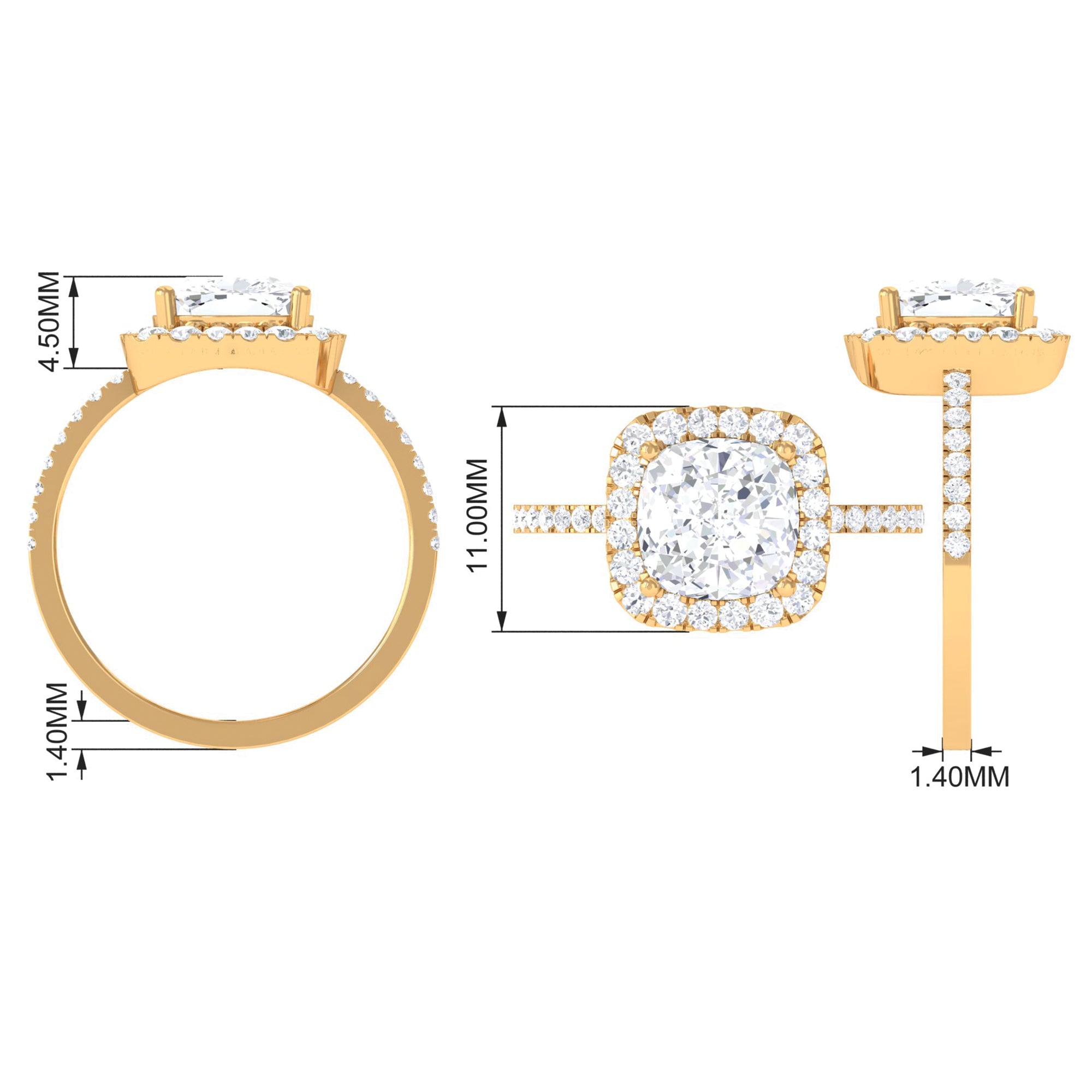 3 Carat Cushion Cut Moissanite Halo Engagement Ring for Women D-VS1 - Rosec Jewels
