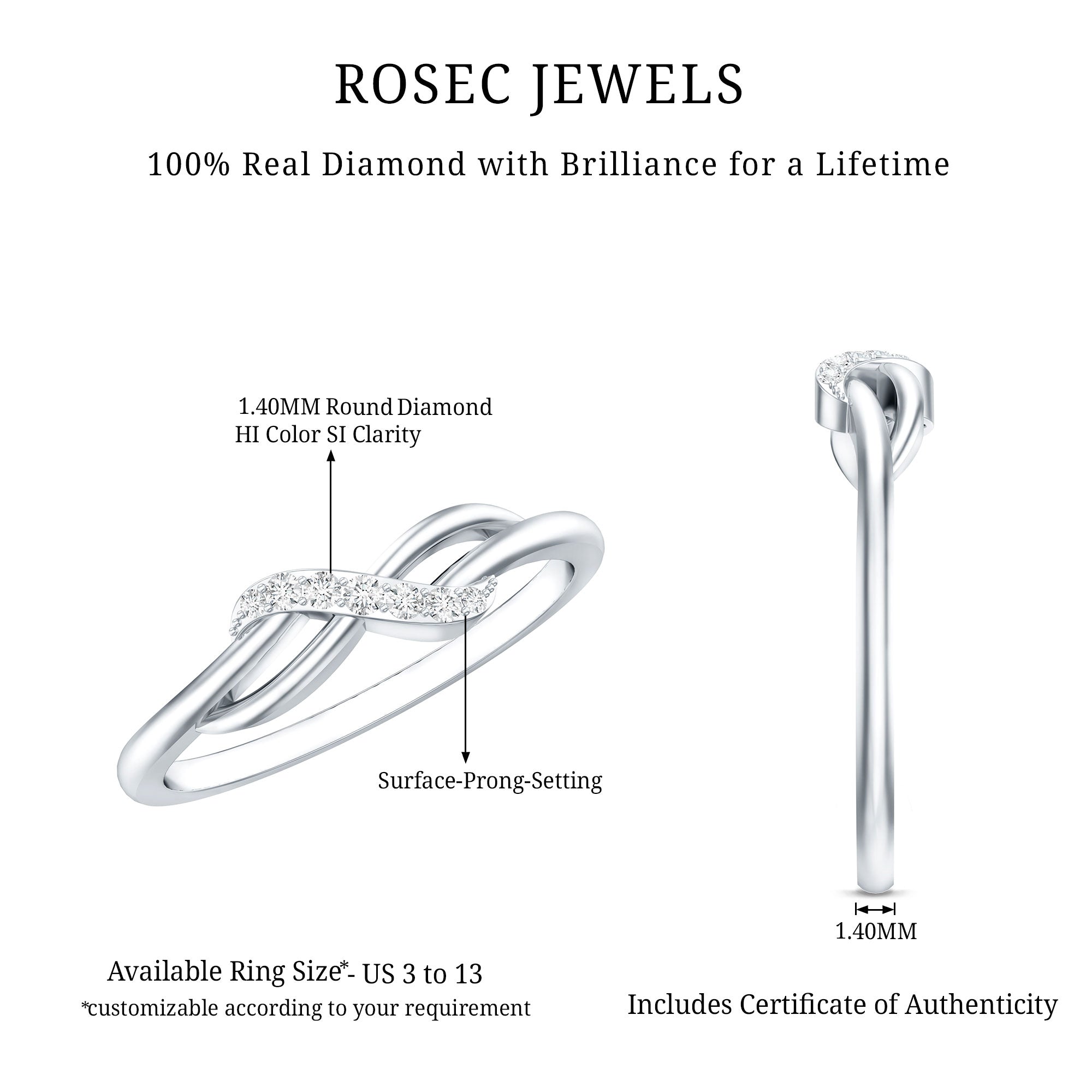 Certified Diamond Infinity Promise Ring For Her Natural - ( HI-SI ) - Rosec Jewels