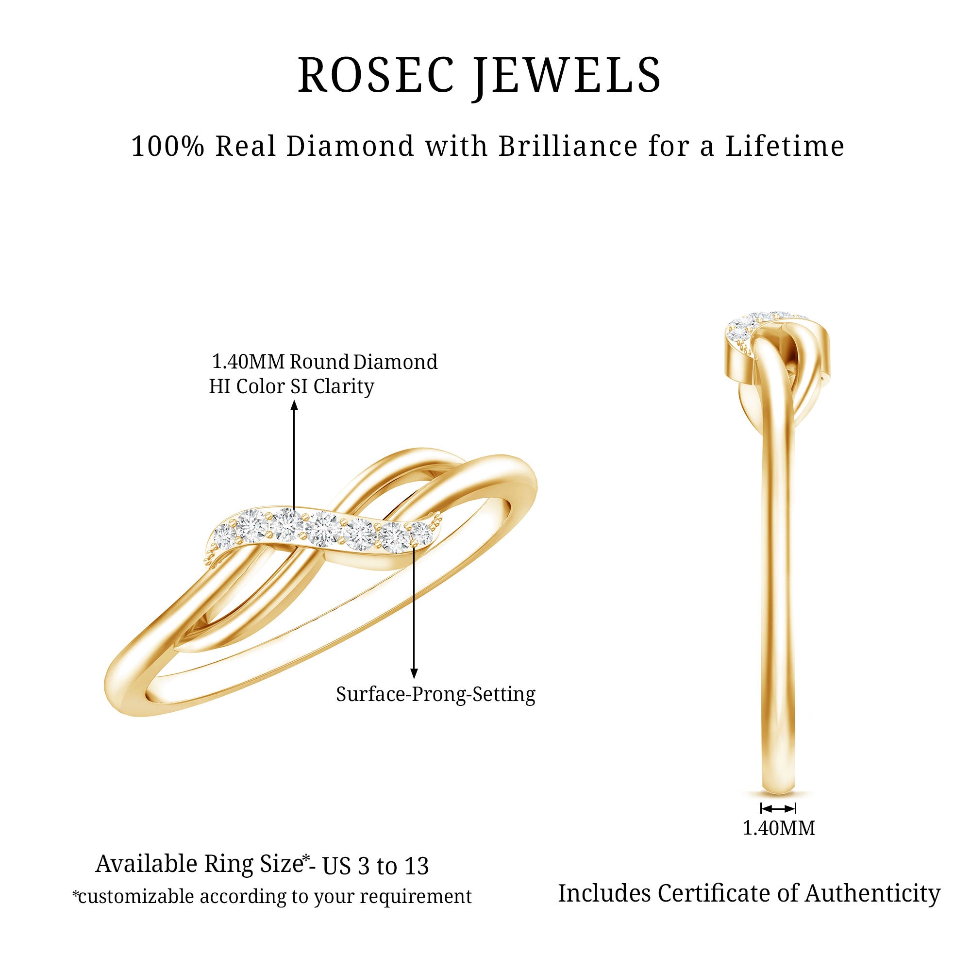 Certified Diamond Infinity Promise Ring For Her Natural - ( HI-SI ) - Rosec Jewels