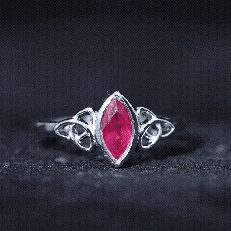 Natural Marquise Ruby Promise Ring with Celtic Knot AAA - Rosec Jewels