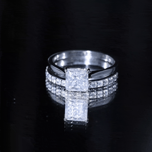 Certified 3 Carat Princess Cut Moissanite Engagement Ring with Wedding Band D-VS1 - Rosec Jewels