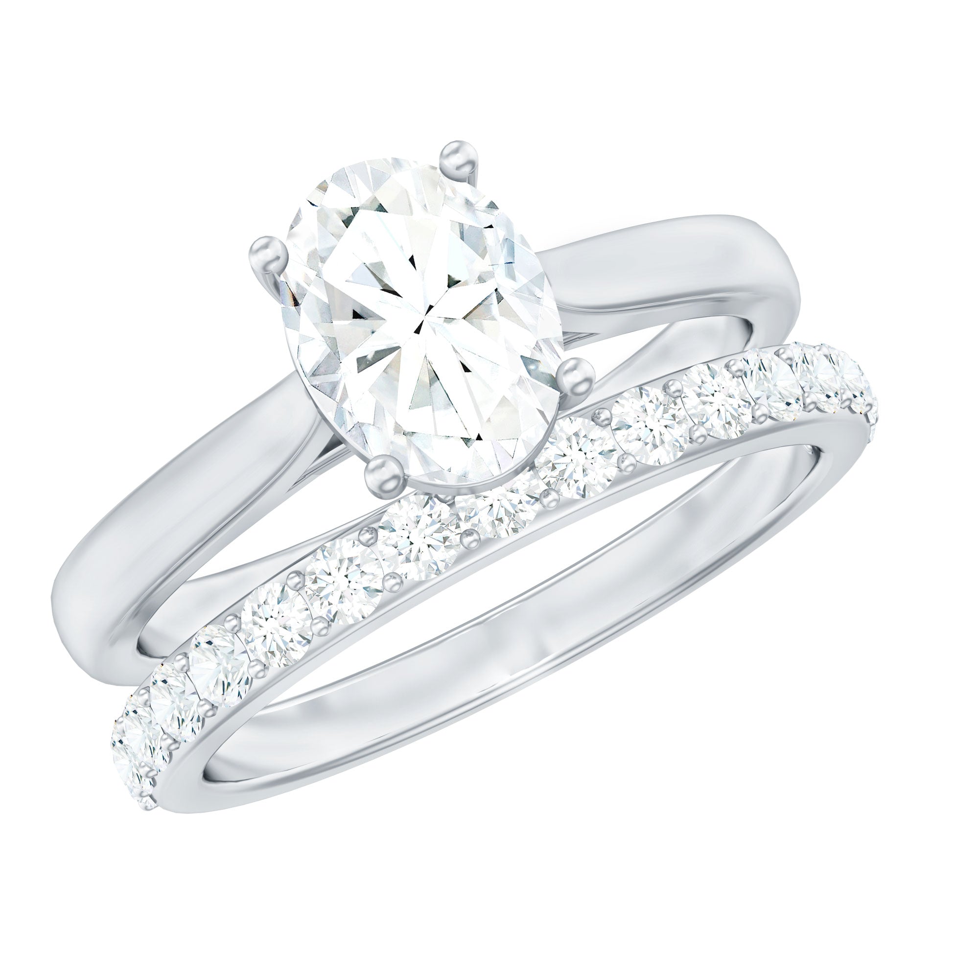 Ovaal gesneden Solitaire Moissanite bruidsringset