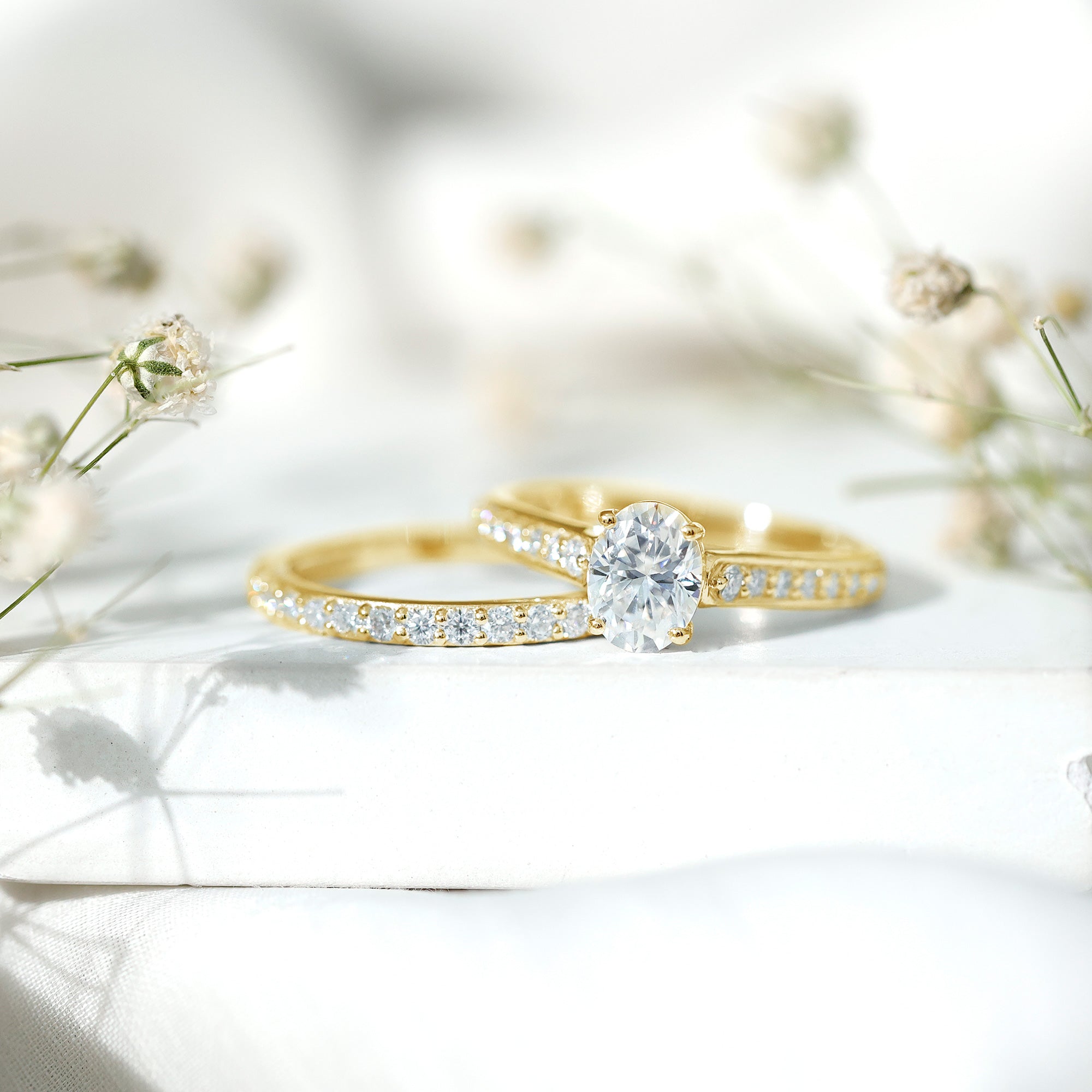 Certified Moissanite Oval Engagement Ring Set D-VS1 - Rosec Jewels