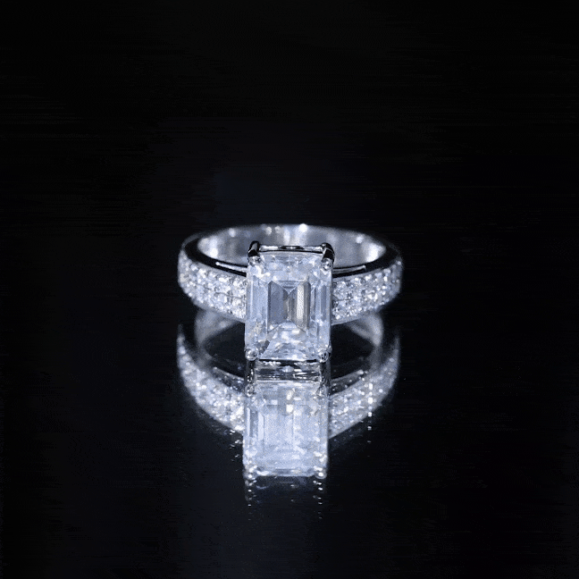 Emerald Cut Moissanite Big Engagement Ring D-VS1 - Rosec Jewels