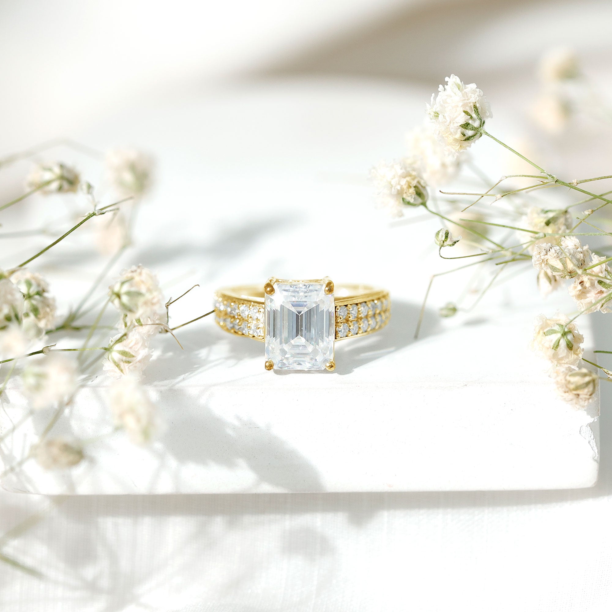 Emerald Cut Moissanite Big Engagement Ring D-VS1 - Rosec Jewels