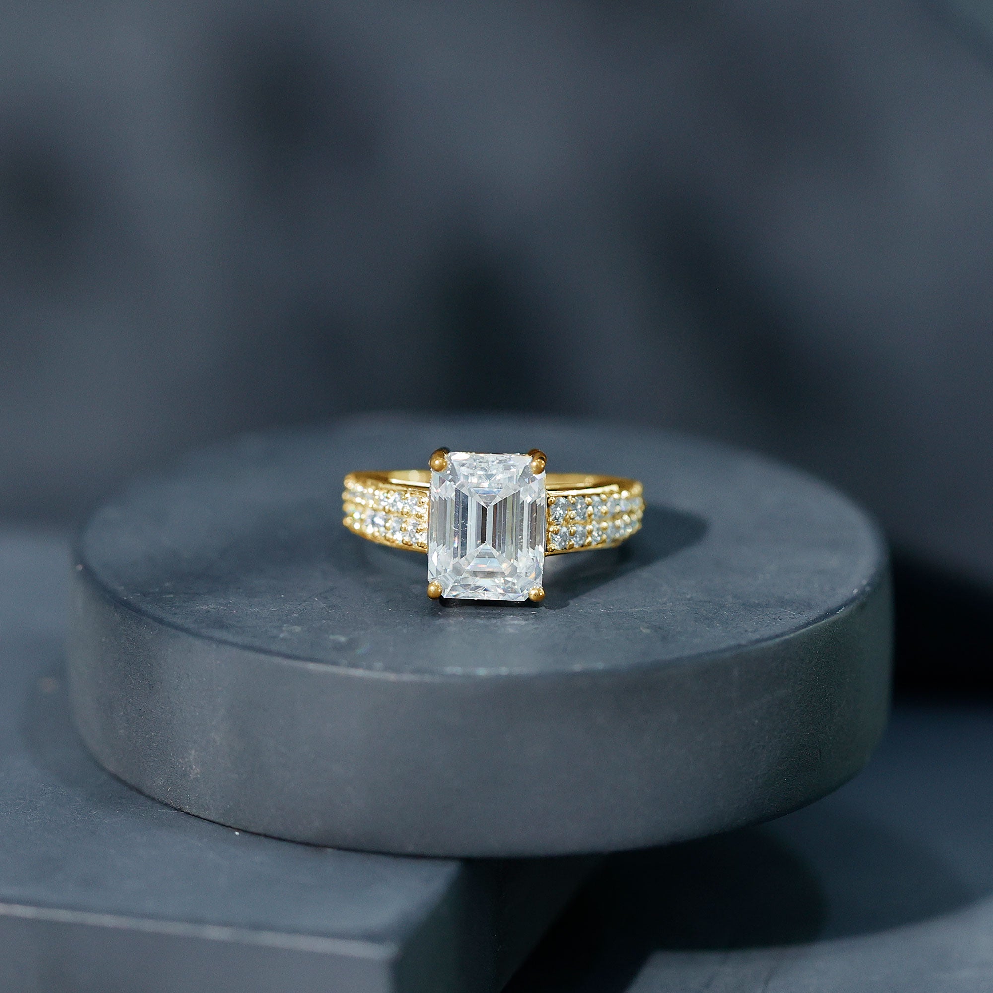 Emerald Cut Moissanite Big Engagement Ring D-VS1 - Rosec Jewels
