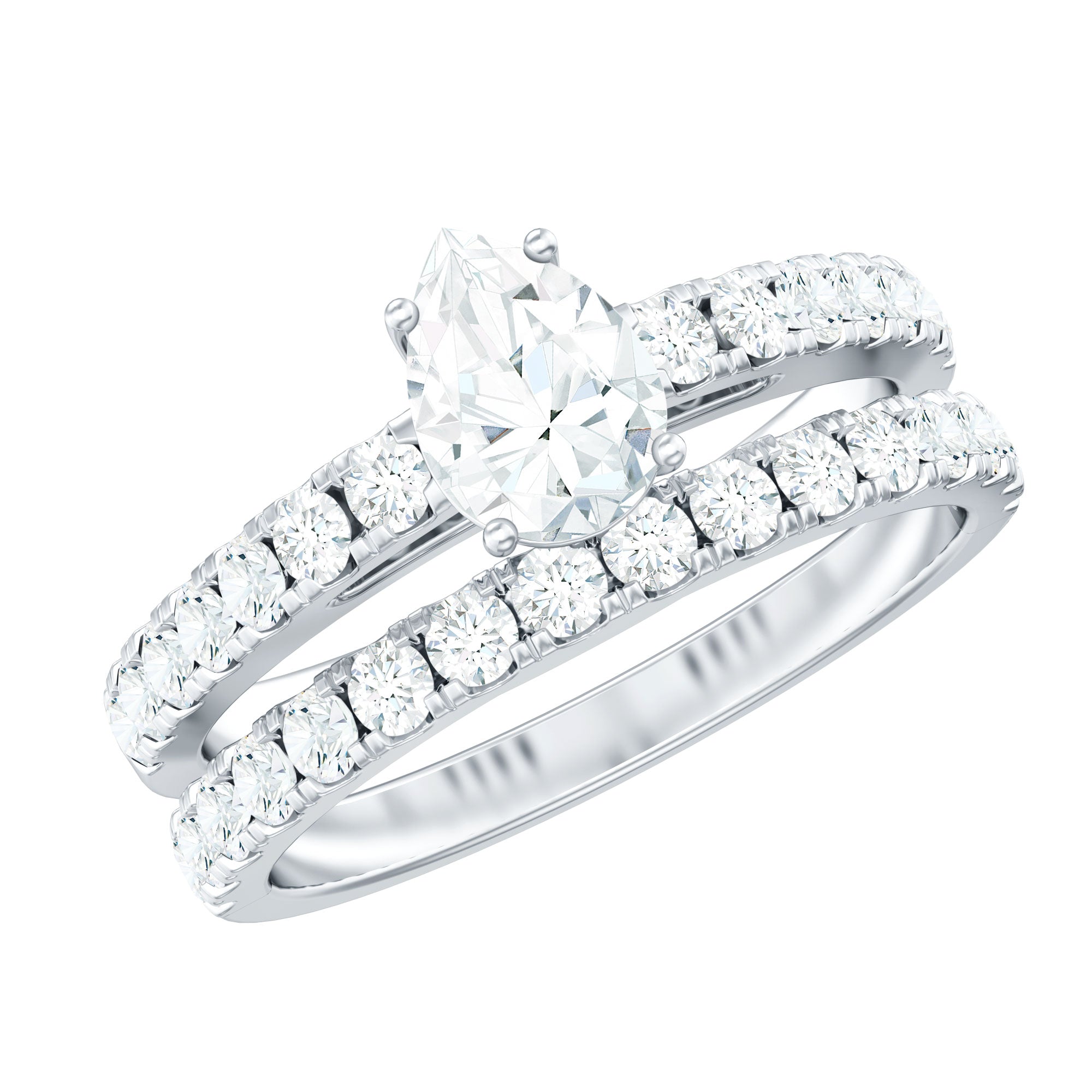 Pear Shaped Moissanite Engagement Ring with Wedding Band