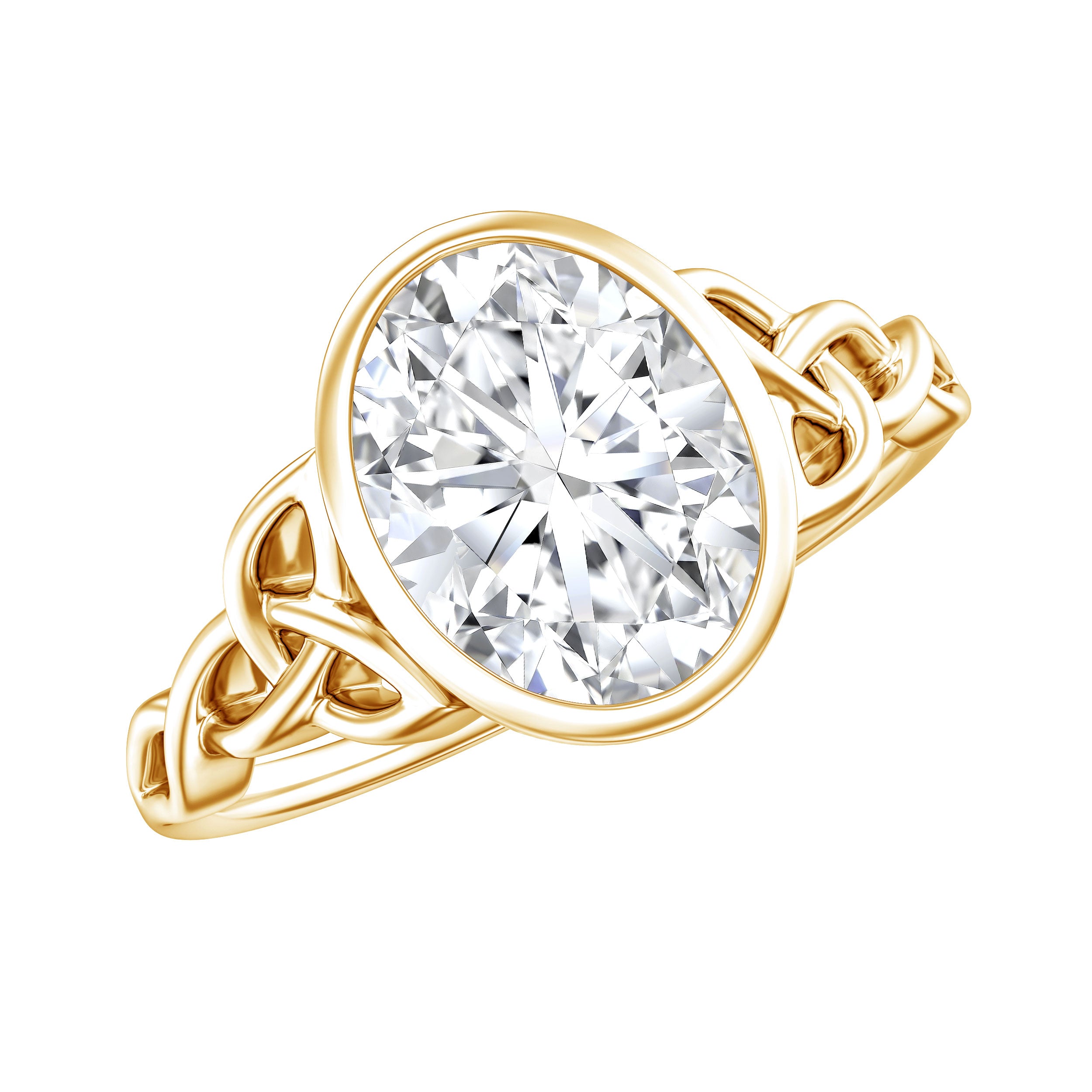 Solitaire Moissanite Celtic Engagement Ring in Bezel Setting D-VS1 - Rosec Jewels
