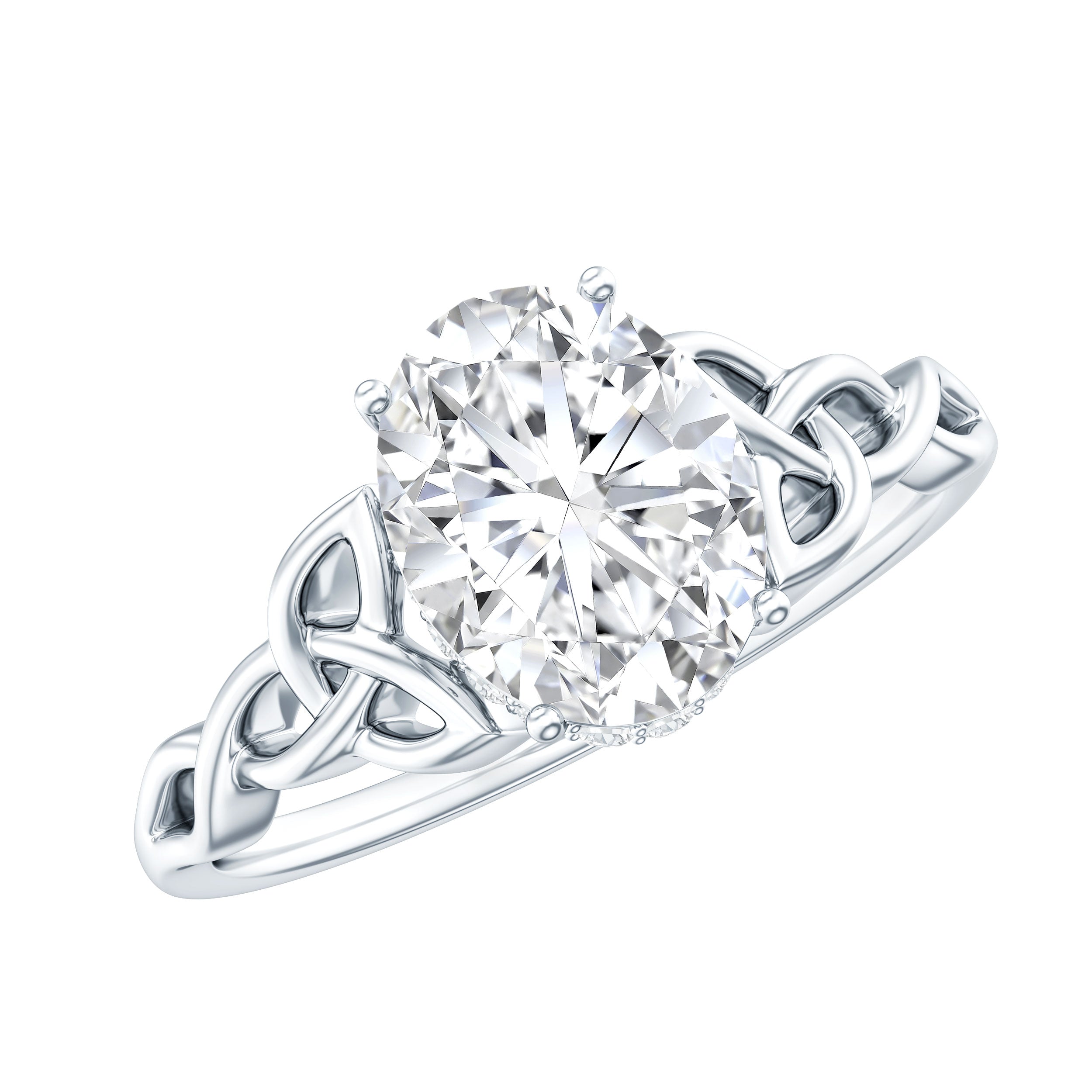 Certified 7X9MM Oval Moissanite Hidden Halo Engagement Ring