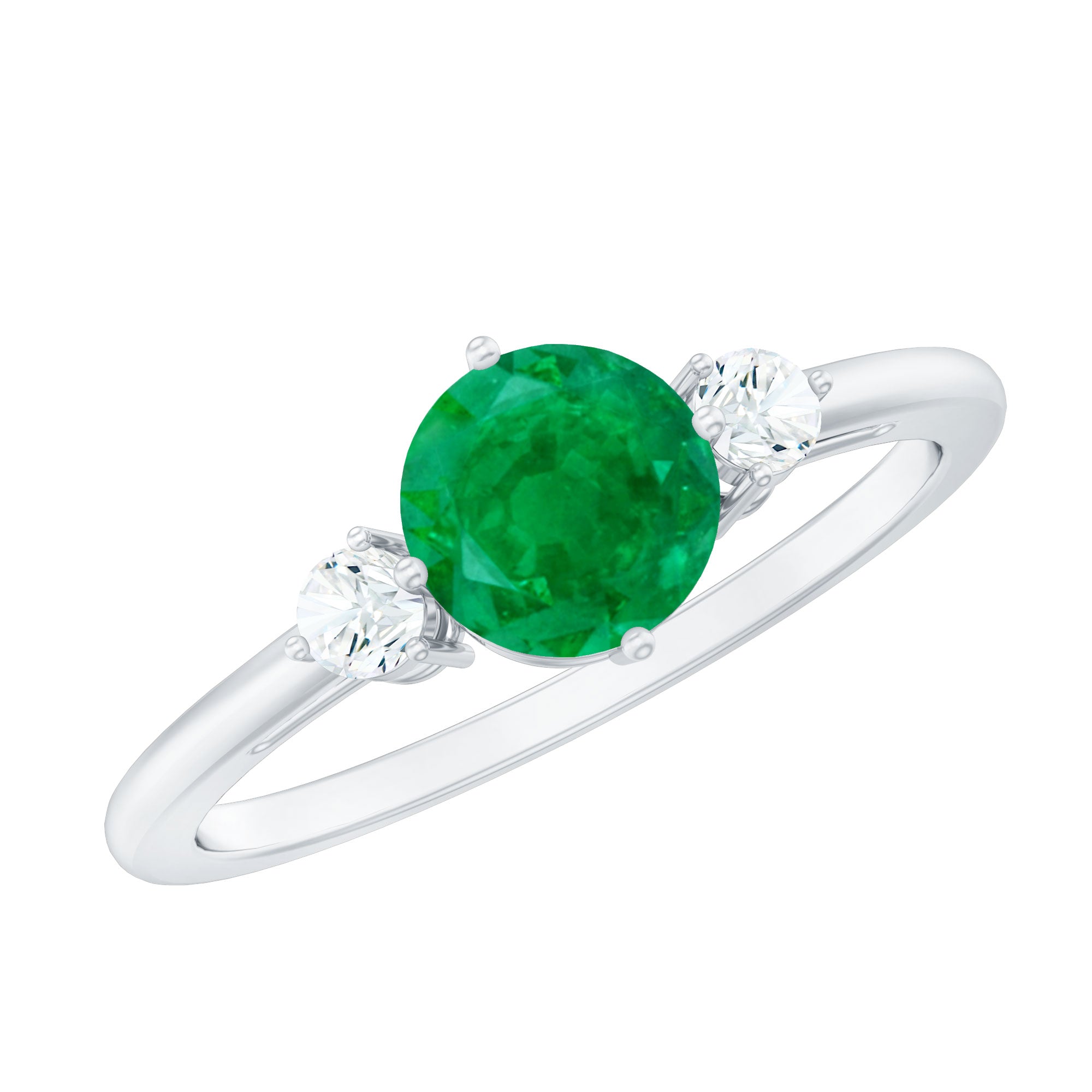 Natural Emerald Diamond Three Stone Promise Ring
