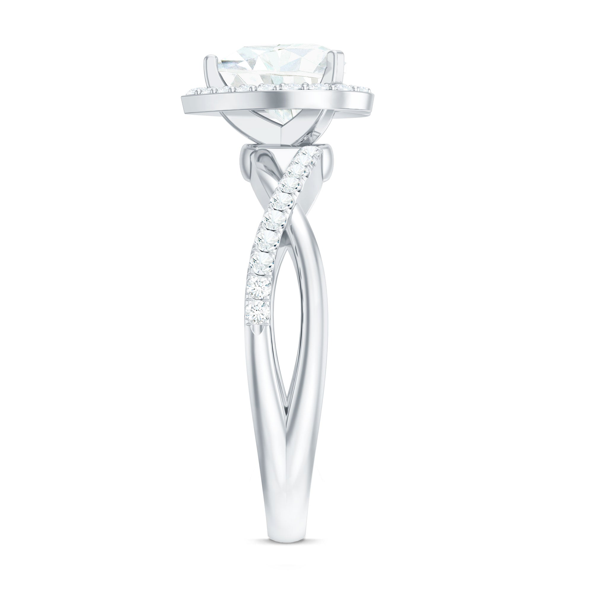 Rosec Jewels-Heart Shape Moissanite Halo Engagement Ring with Criss Cross Band