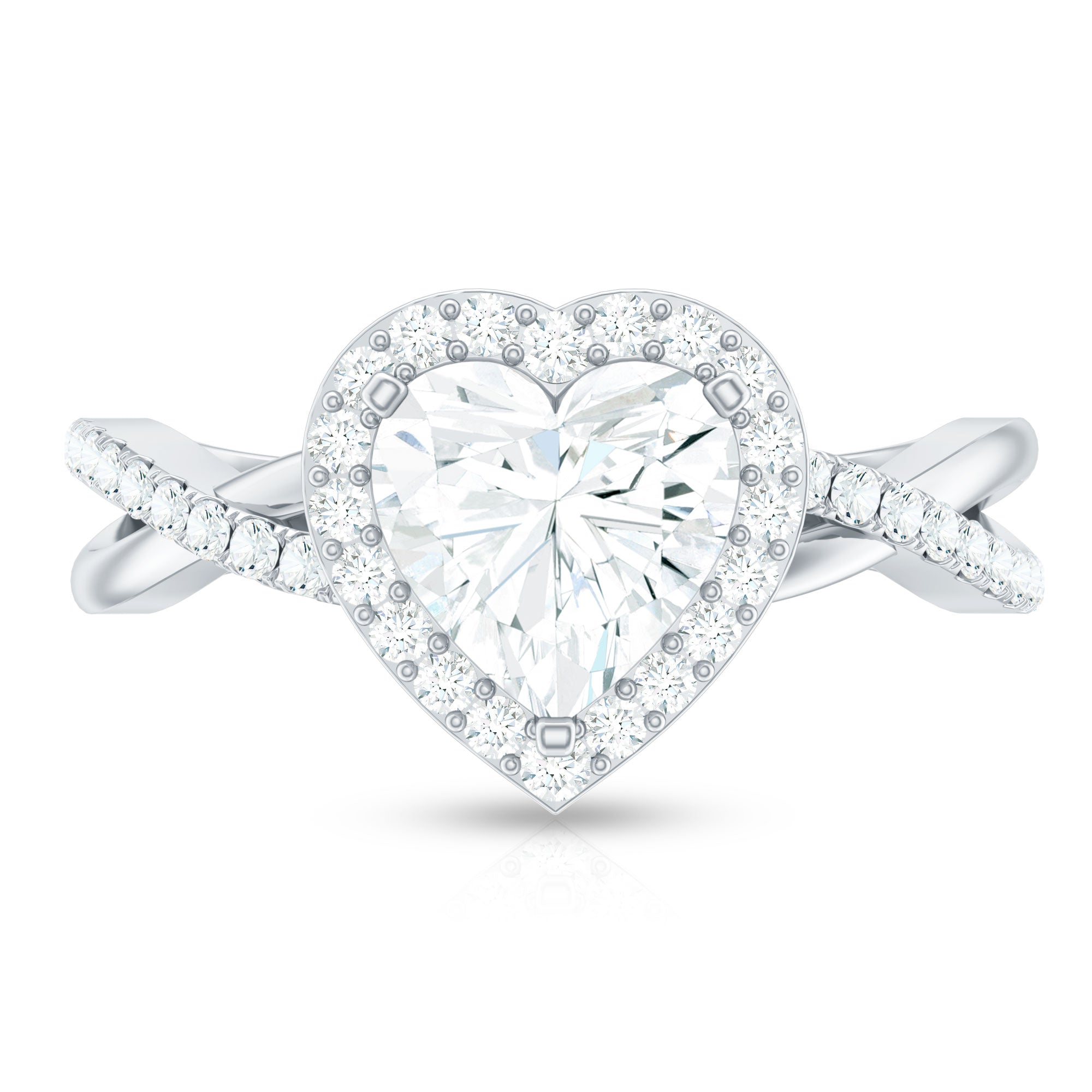 Rosec Jewels-Heart Shape Moissanite Halo Engagement Ring with Criss Cross Band