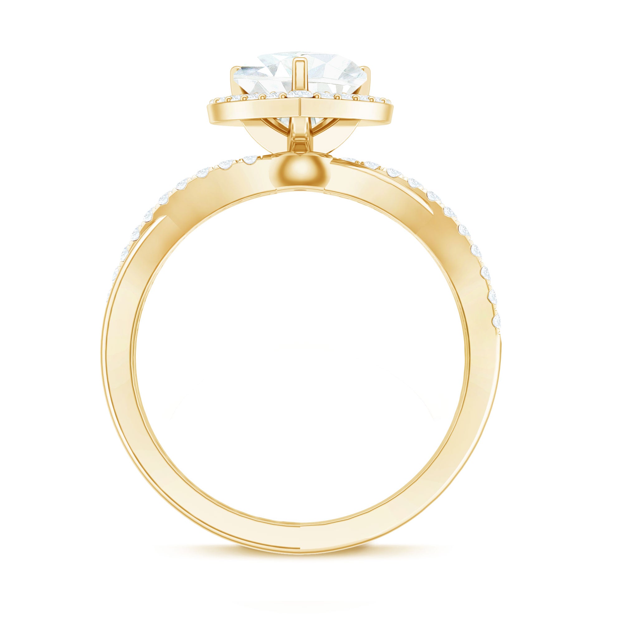 Rosec Jewels-Heart Shape Moissanite Halo Engagement Ring with Criss Cross Band